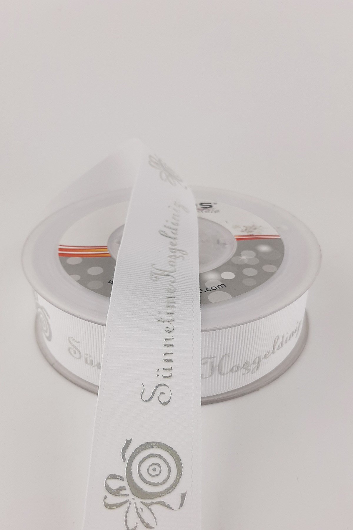 مرحبًا بكم في شريط Grosgrain المطبوع باللون الأبيض 2.50 سم 20 مترًا