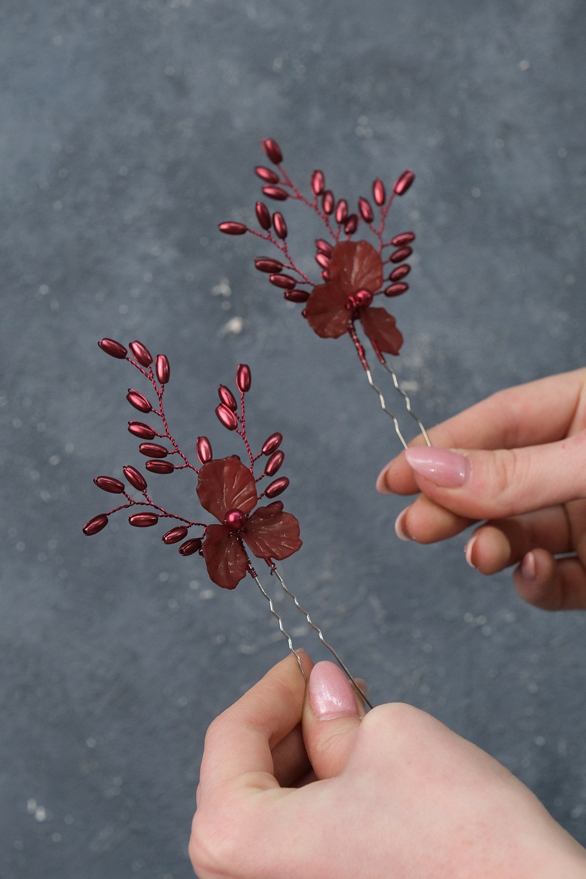 Bordo Selin Firketeli Toka Gelin Saç Aksesuarı 5 Adet