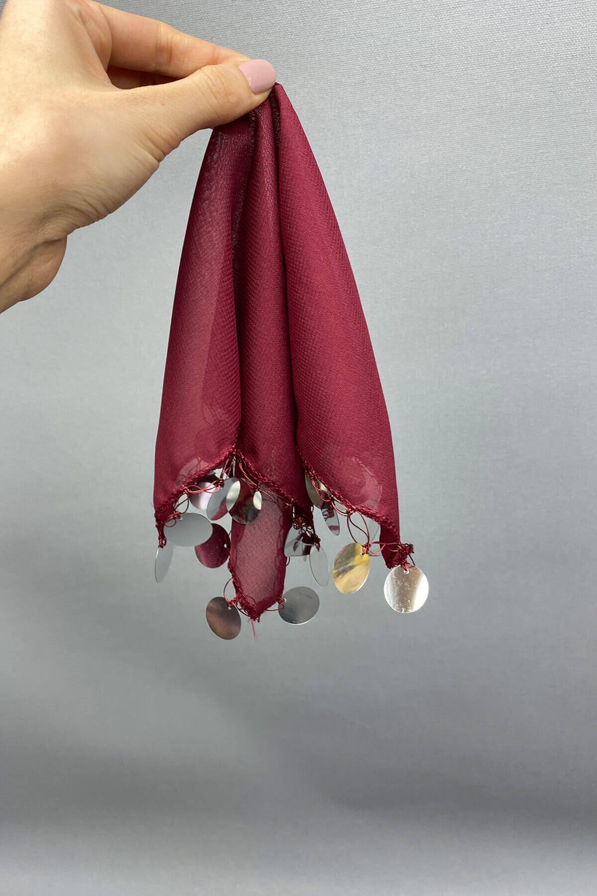 Silver Sequin Luxury Halay Handkerchief 5 Pieces Claret Red