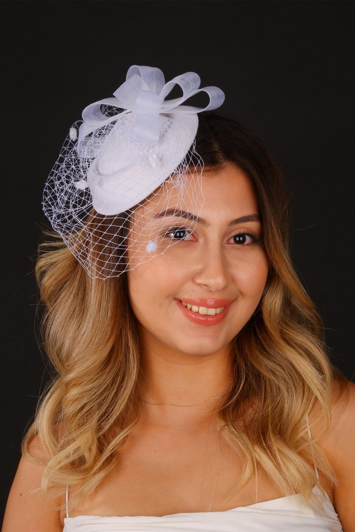 Kırık Beyaz Vualet Nikah Şapkası Vira Gelin Aksesuarı