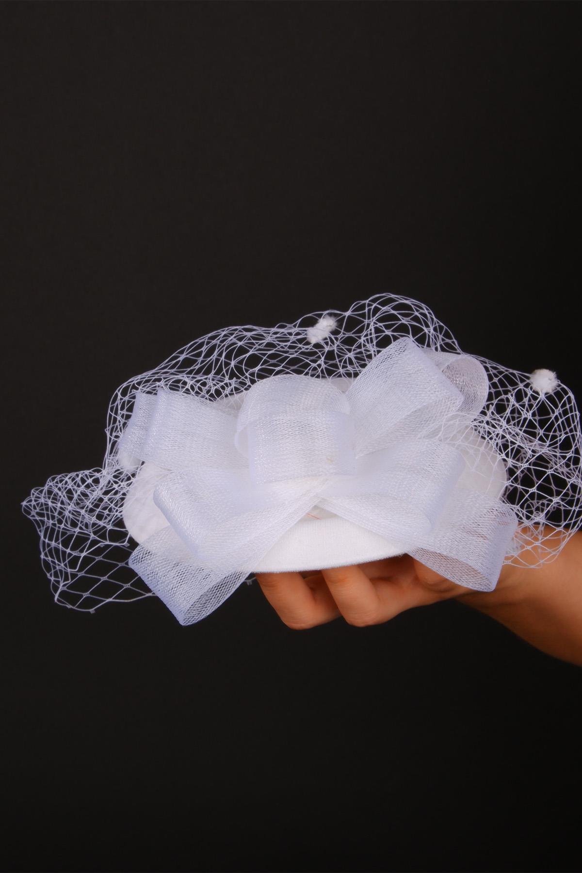 Kırık Beyaz Vualet Nikah Şapkası Vira Gelin Aksesuarı