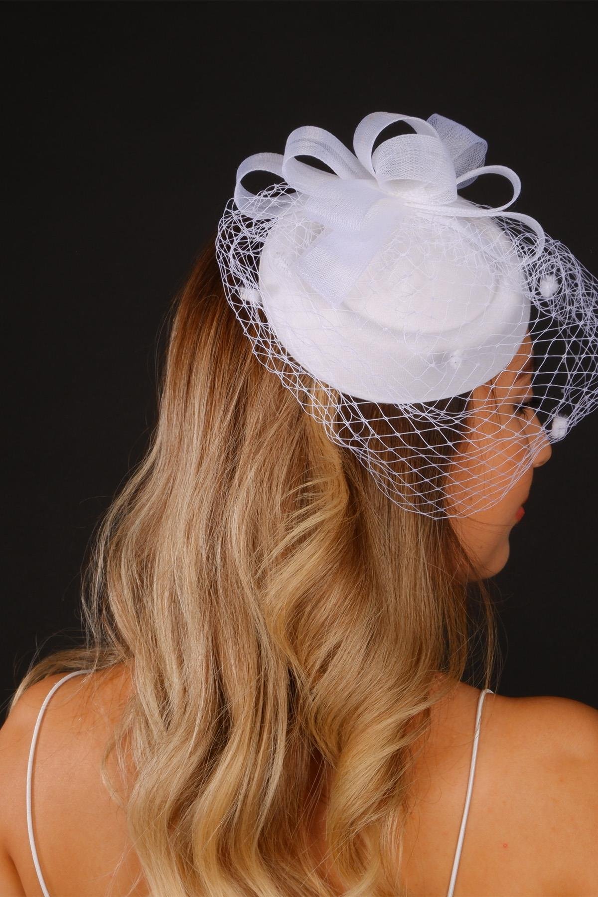 Kırık Beyaz Vualet Nikah Şapkası Vira Gelin Aksesuarı