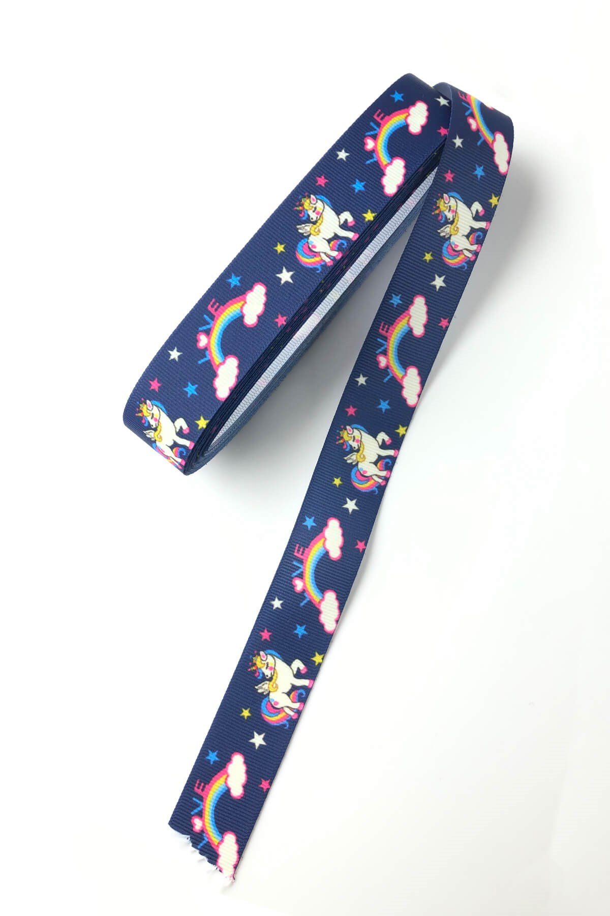 Navy Blue Rainbow Unicorn Printed Grosgrain Ribbon 10 Mt