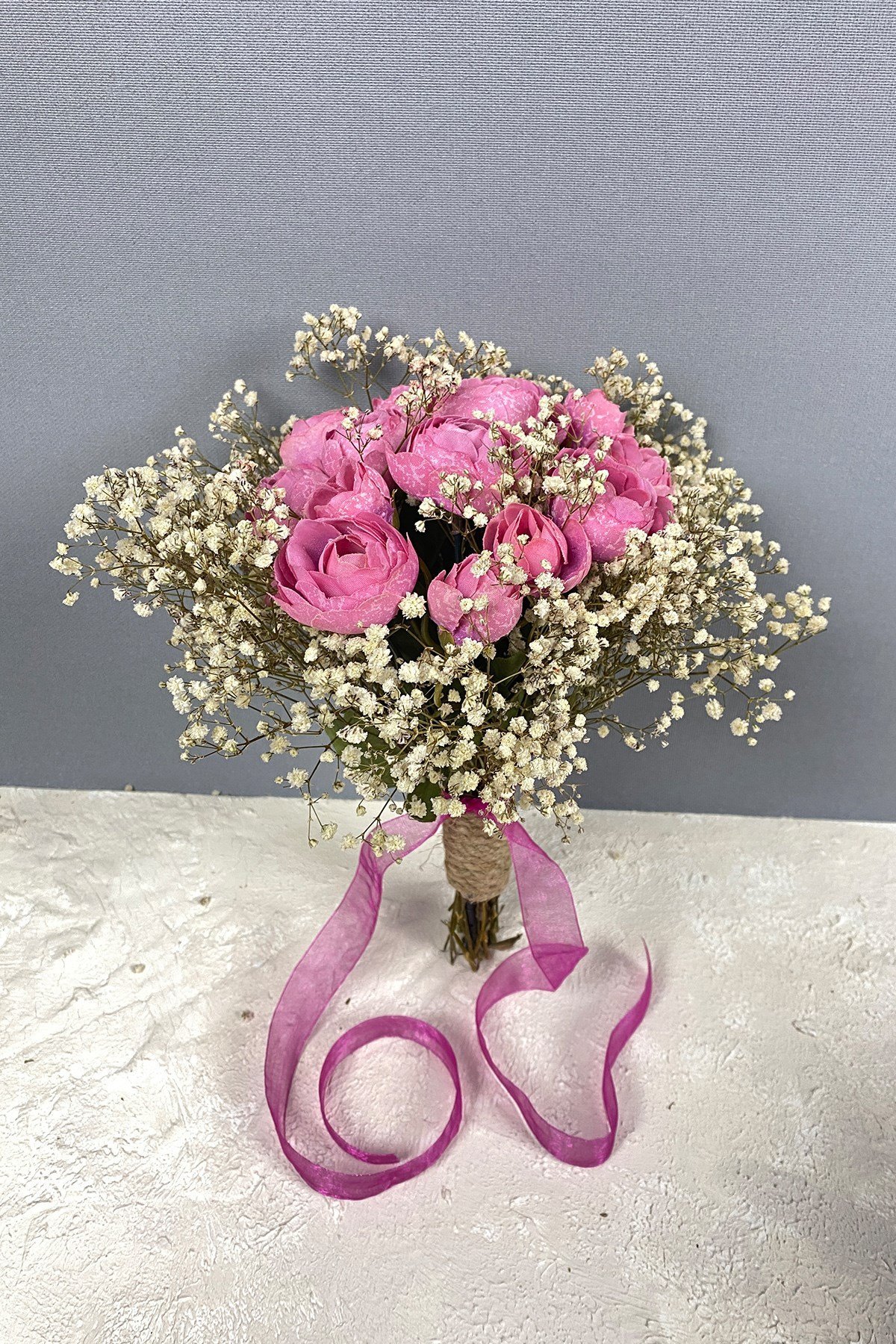 Pembe Şakayık Çiçekli Cipsolu Gelin Çiçeği