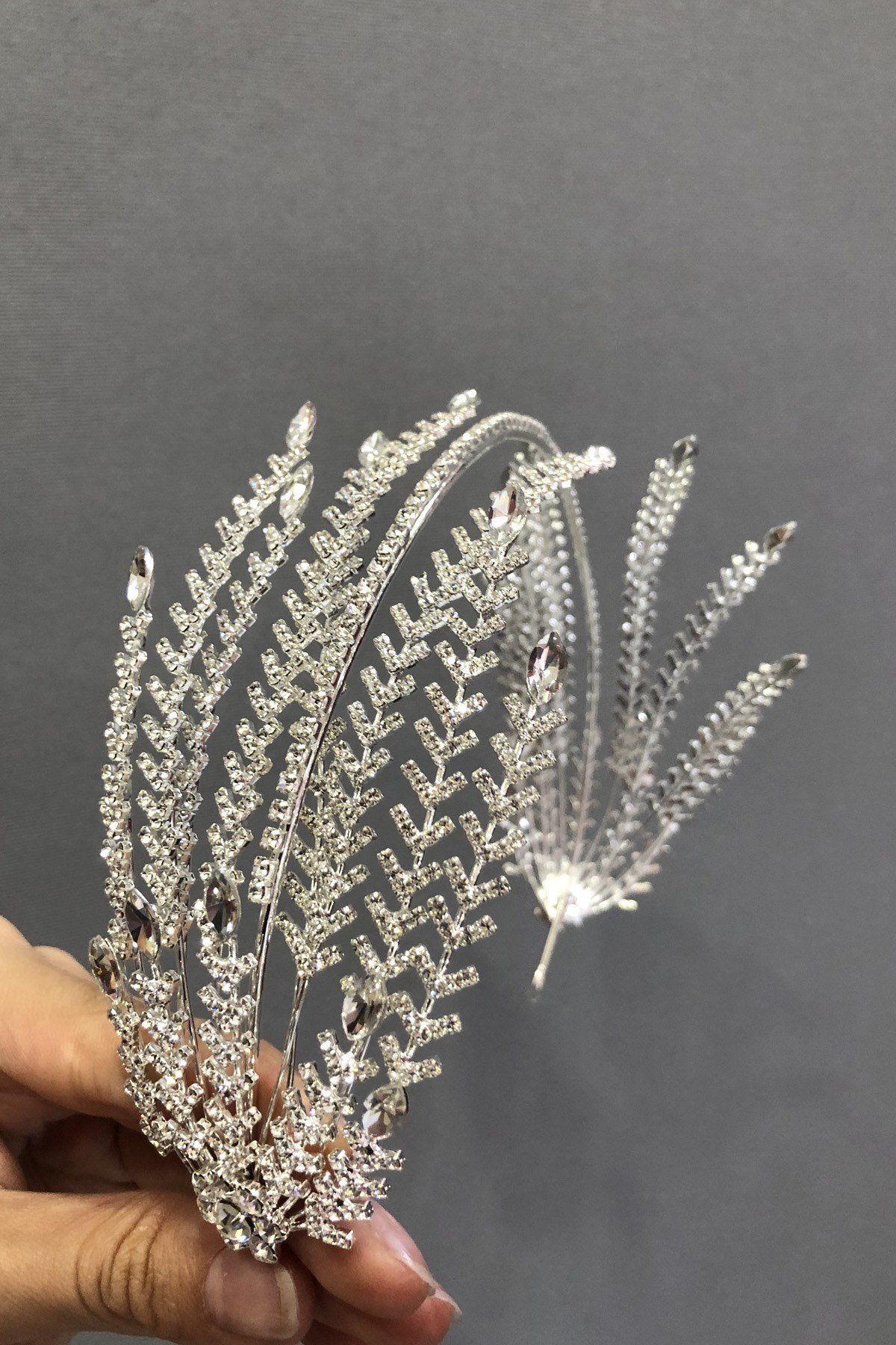 Leafy White Stone Silver Bridal Crown