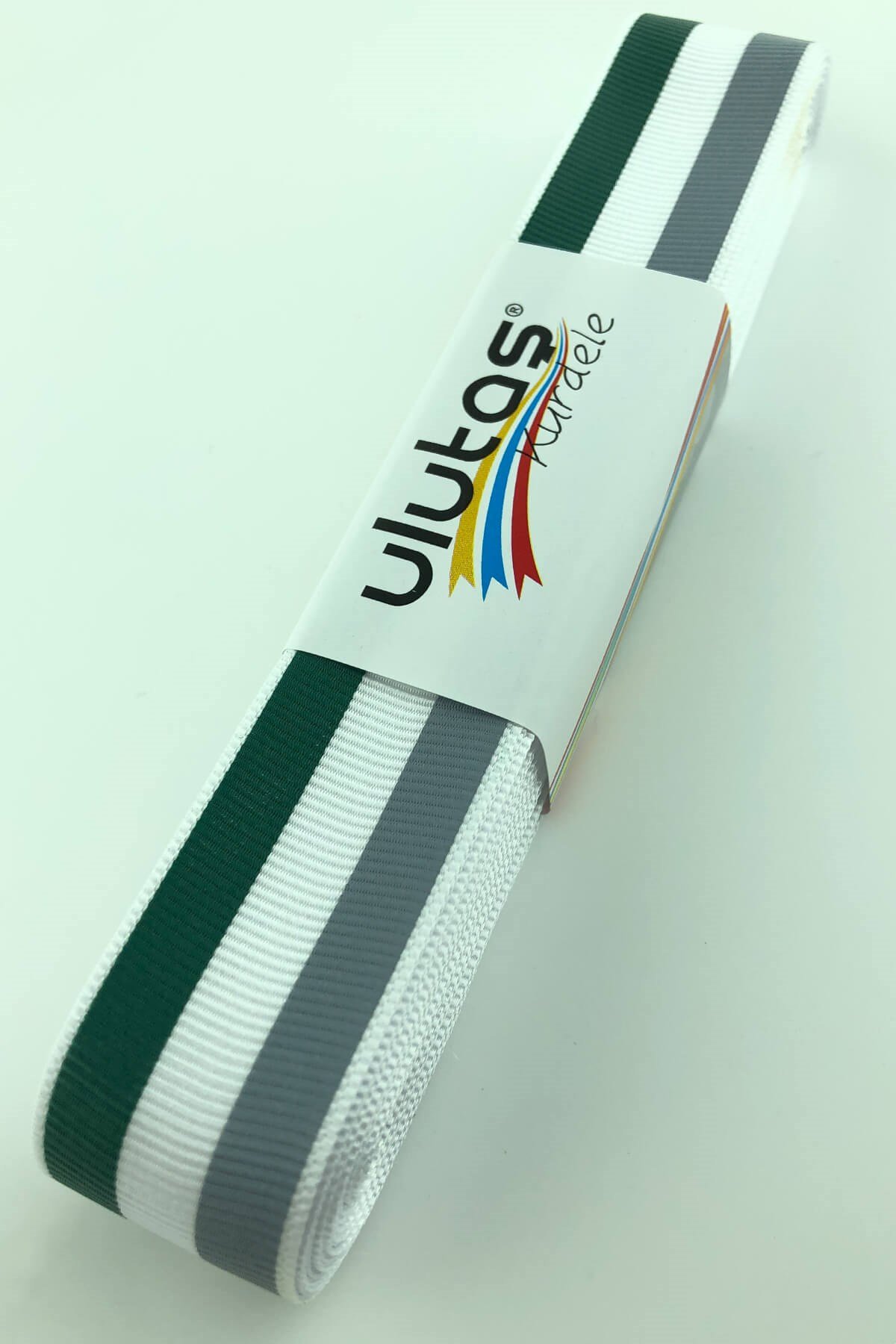 شريط Grosgrain مطبوع بخط رمادي أخضر 10 متر