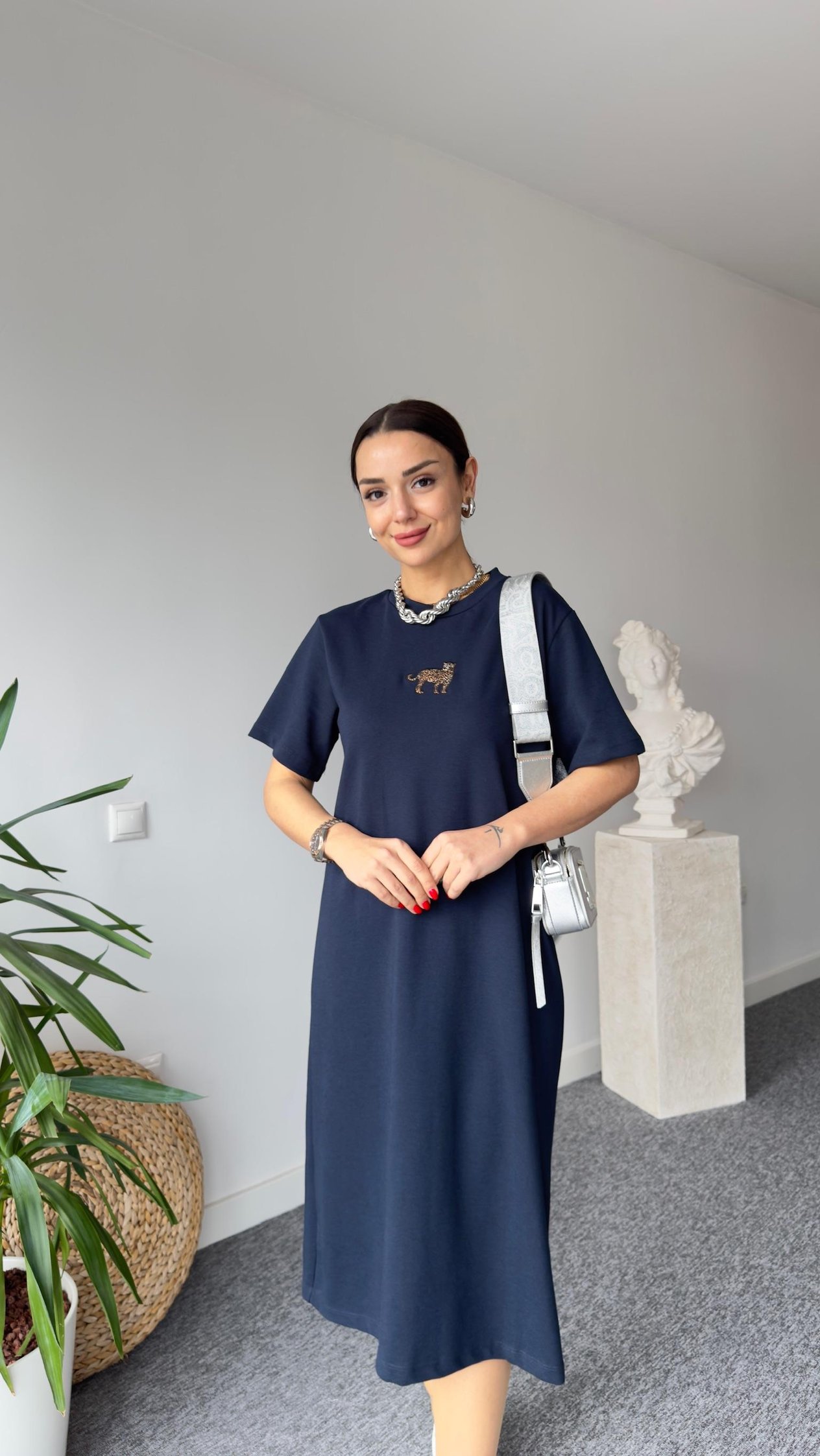 Lacivert Kaplan İşlemeli Basic Elbise