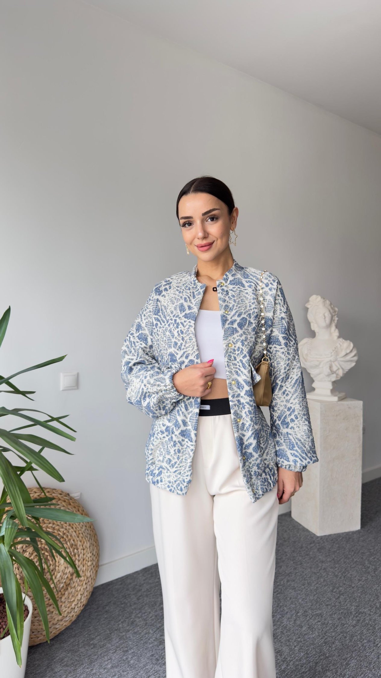 Simli Mavi Bomber Ceket