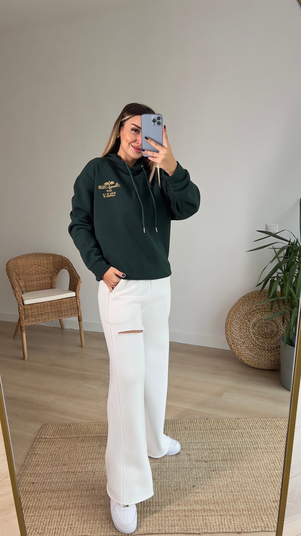 Yeşil Orijinal Marka Nakış Detaylı Sweatshirt