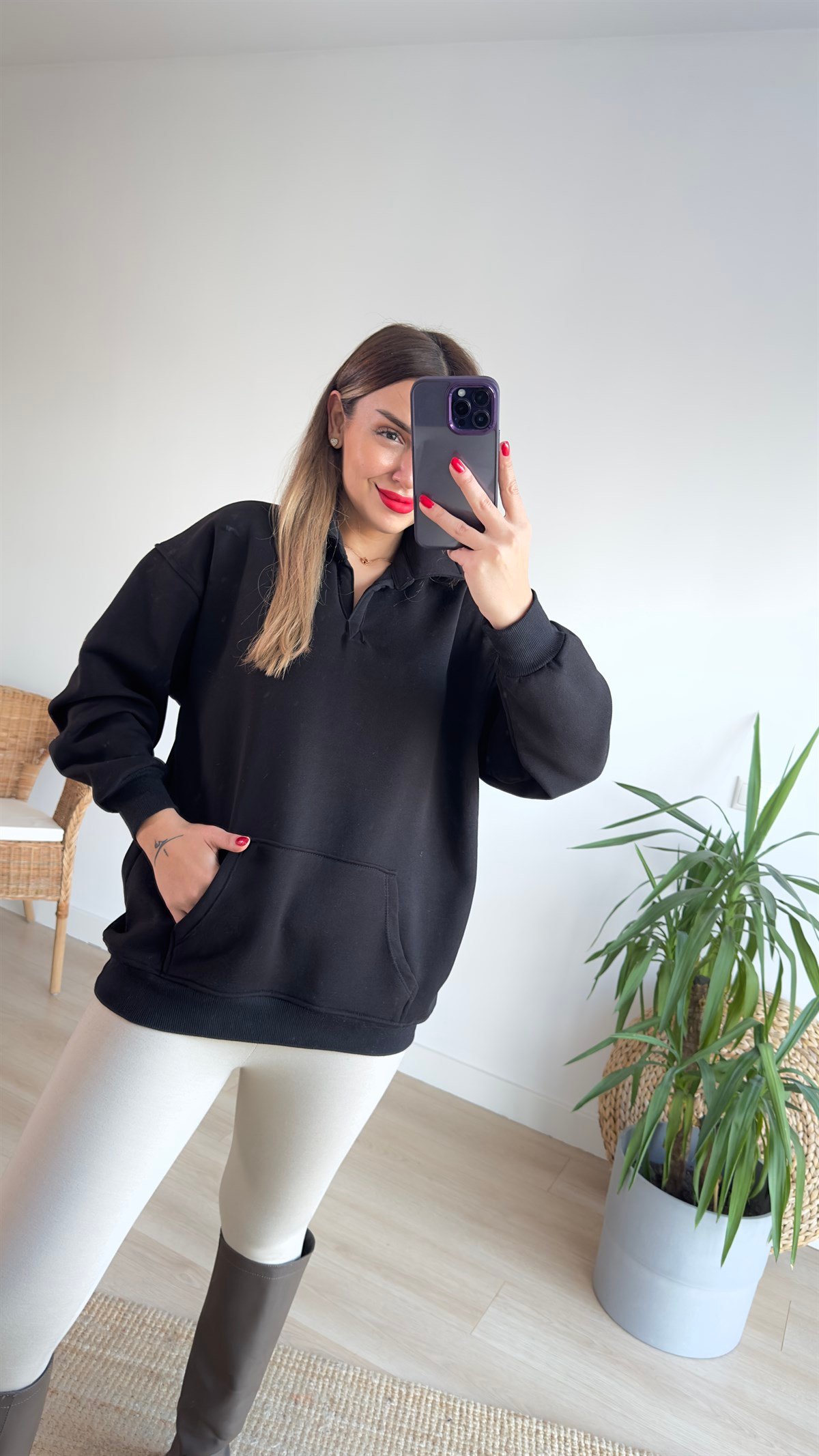 Polo Yaka Siyah Basic Sweat