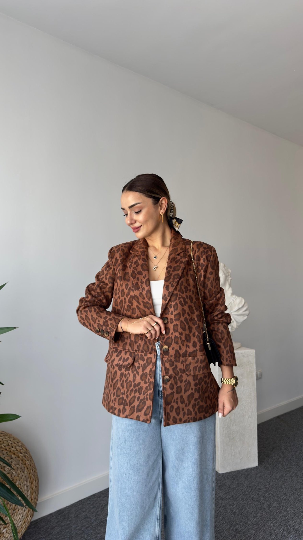 Effe Leopar Desenli Süet  Blazer 