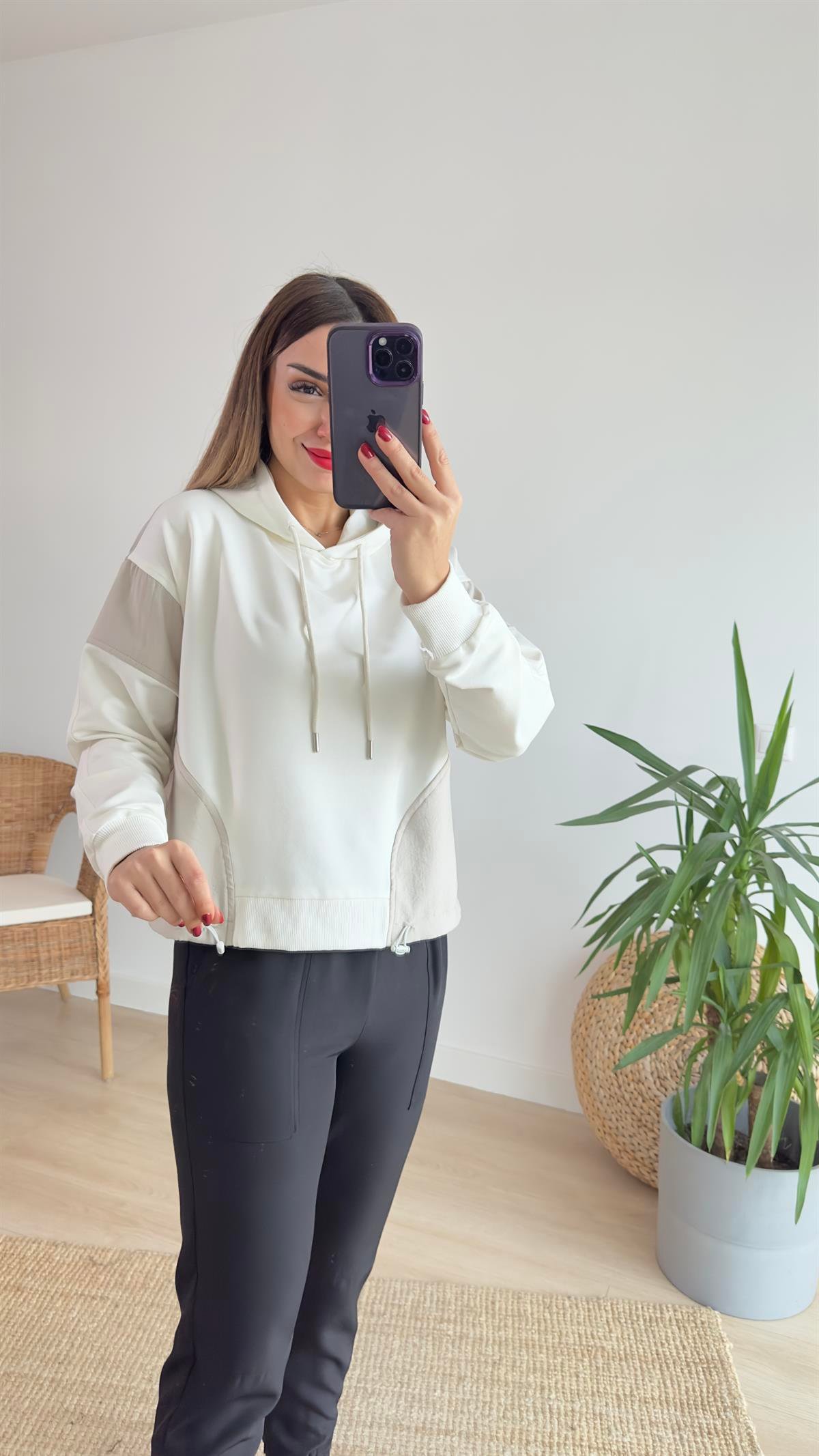 Paraşüt Garnili Kapüşonlu Sweat