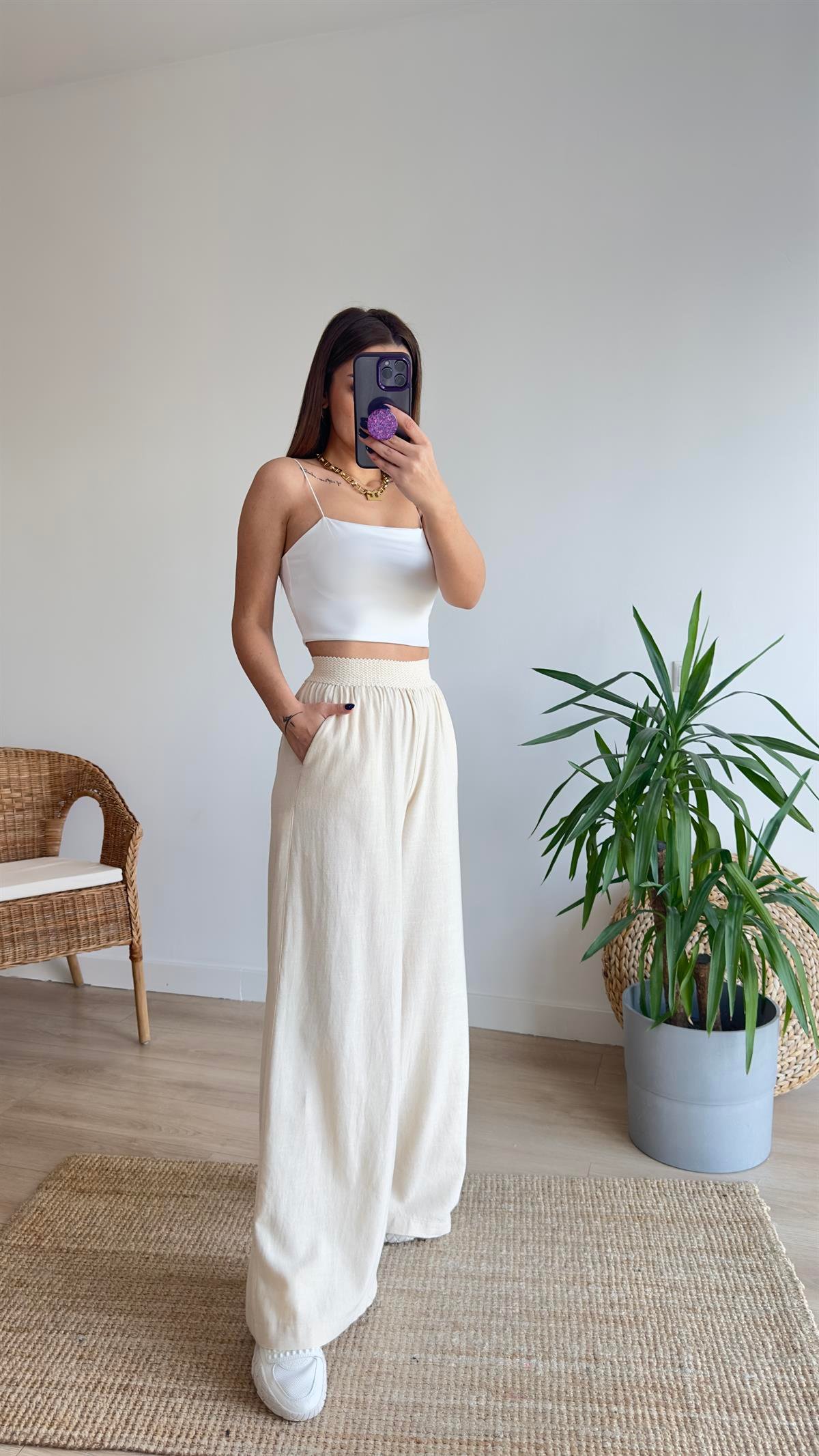 Beli Lastikli Keten Pantolon