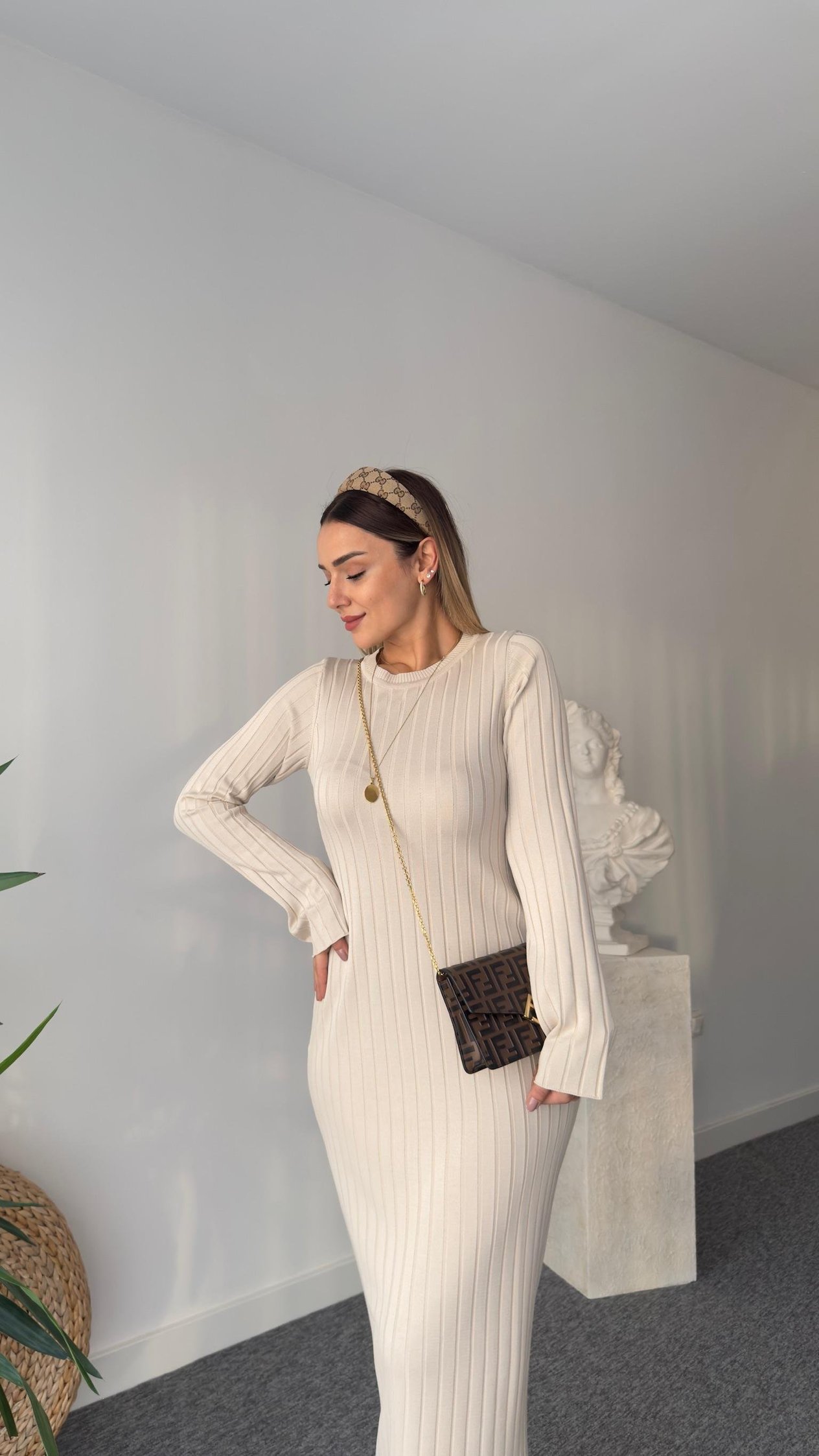 Rudi Zra Model Bej Çelik Triko Elbise 