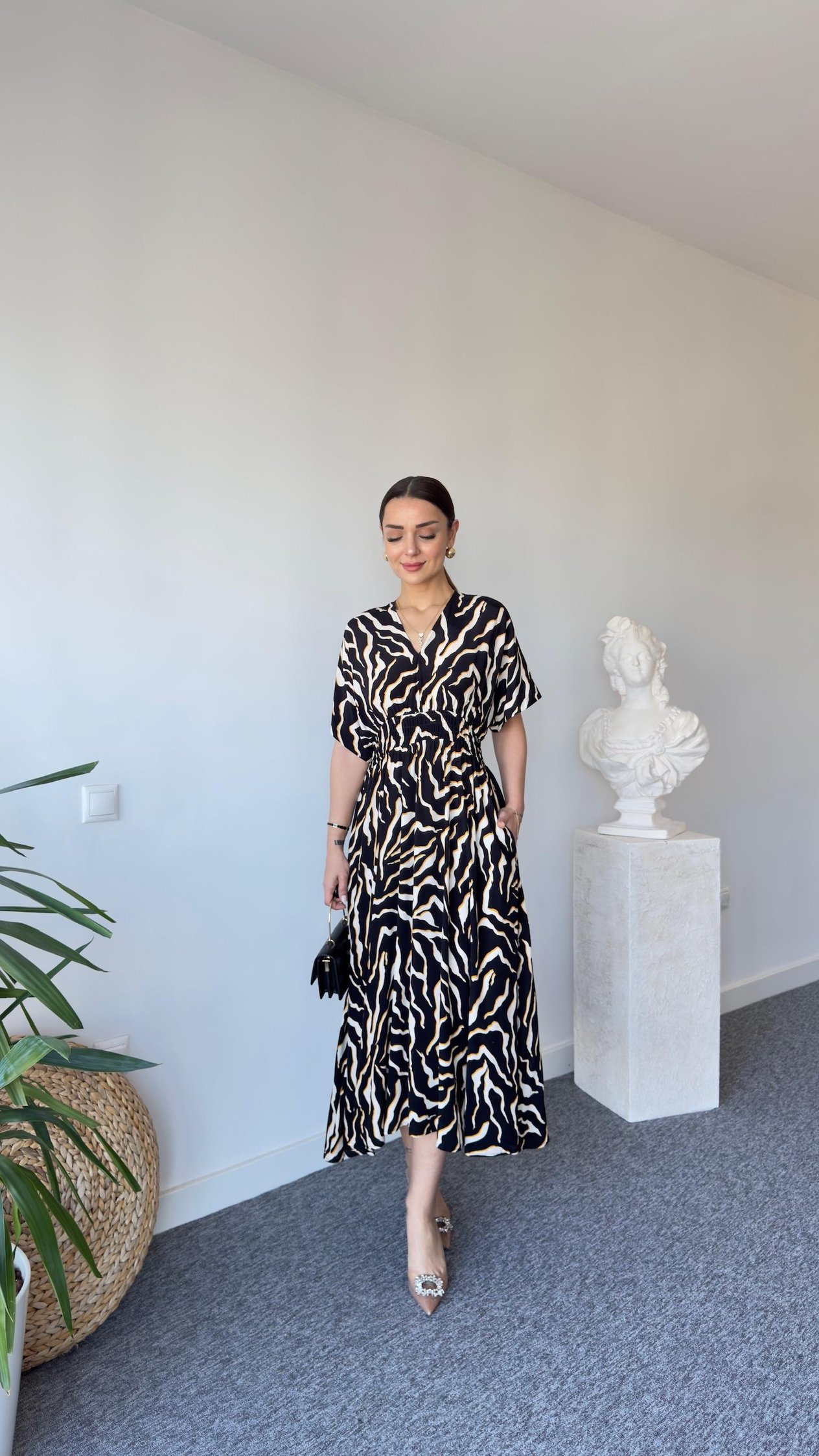 Kahve Renk Geçişli Zebra Desen Elbise 
