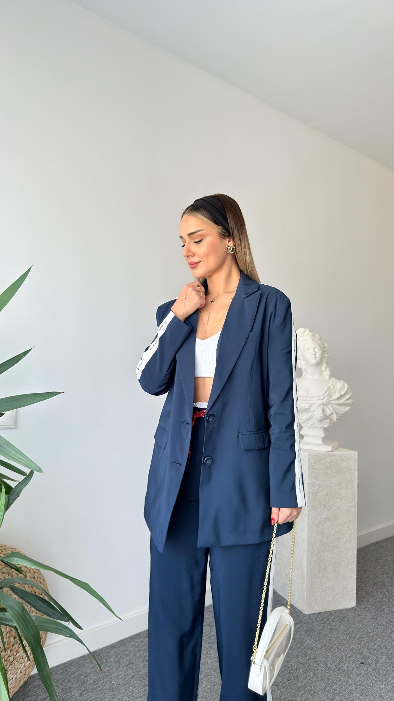 Lorde Şerit Detaylı Tensel Blazer Ceket