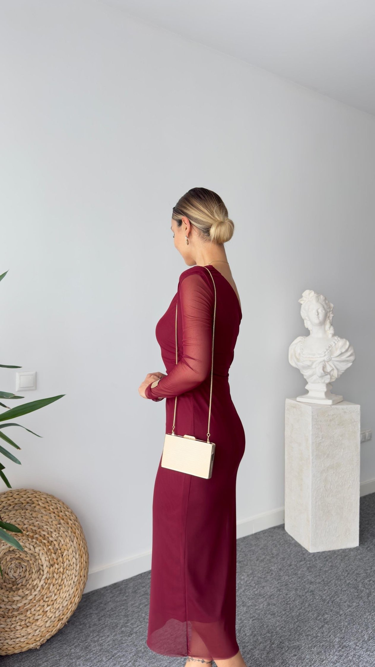 Lopez Astarlı Bordo Tül Elbise 