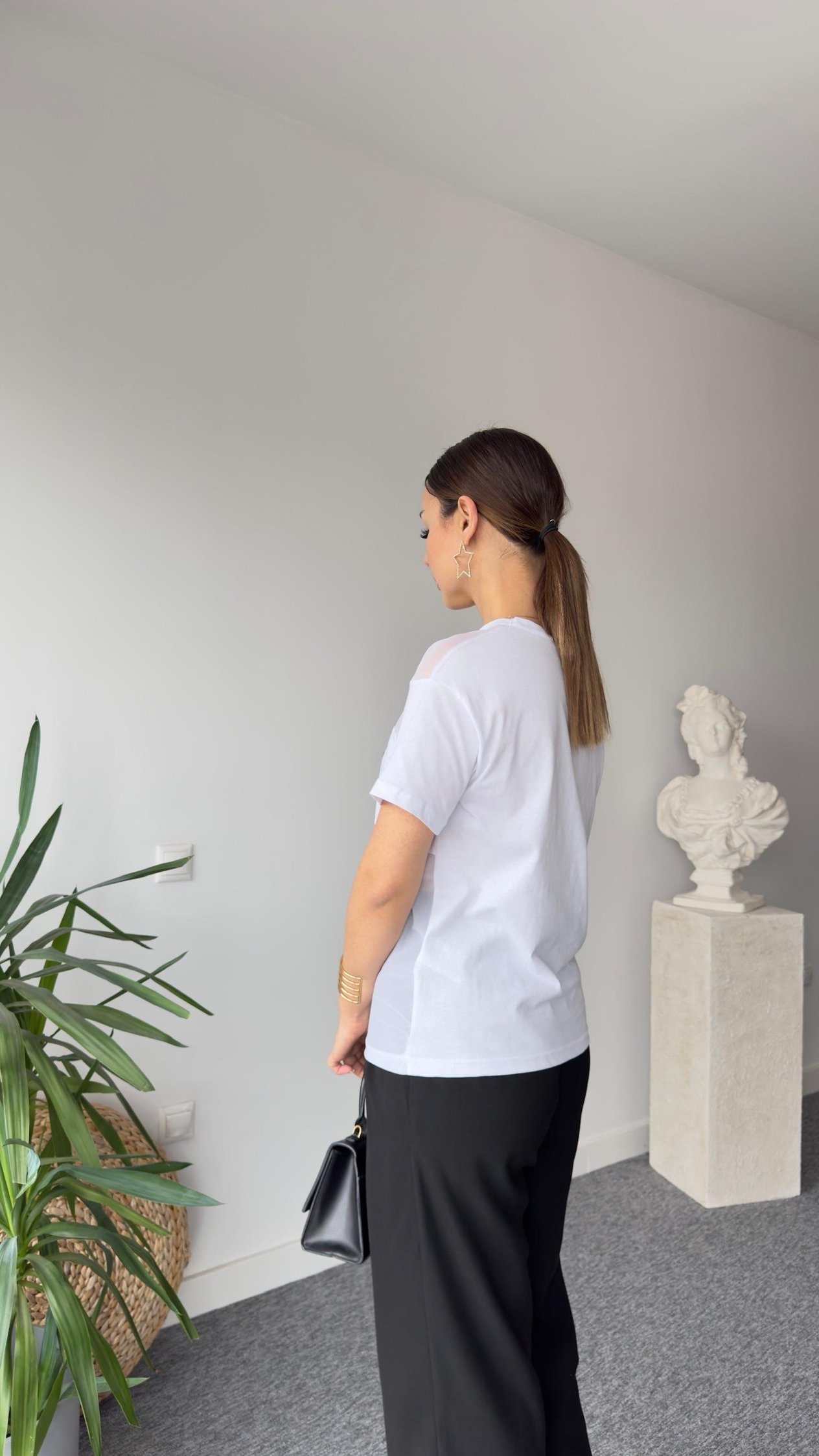 Start Yazı Detay Beyaz Tül Tshirt