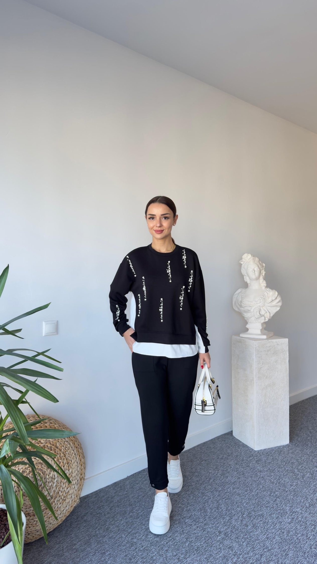Önü İncili Sırt Poplin Detay Modal Sweat