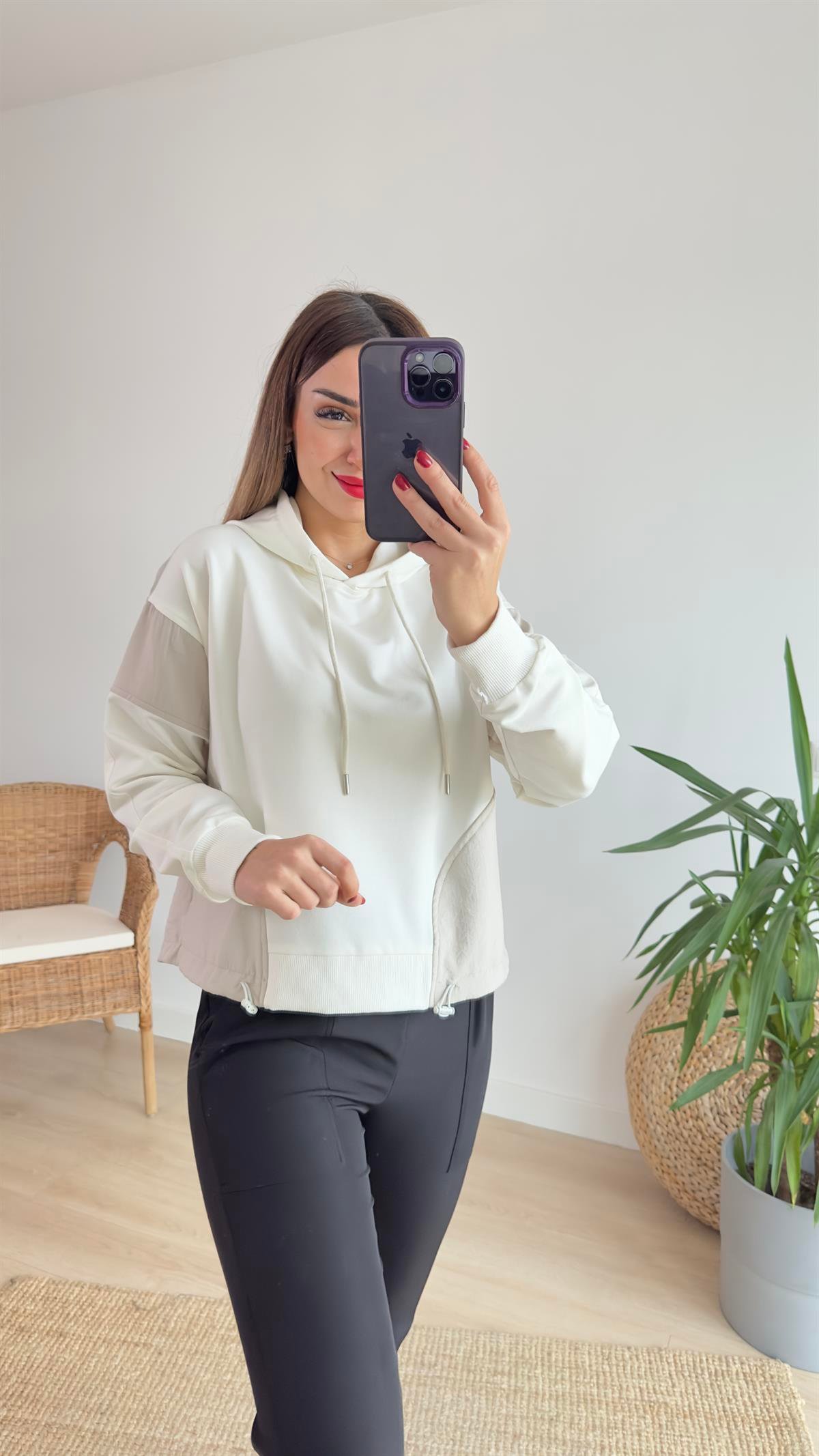 Paraşüt Garnili Kapüşonlu Sweat