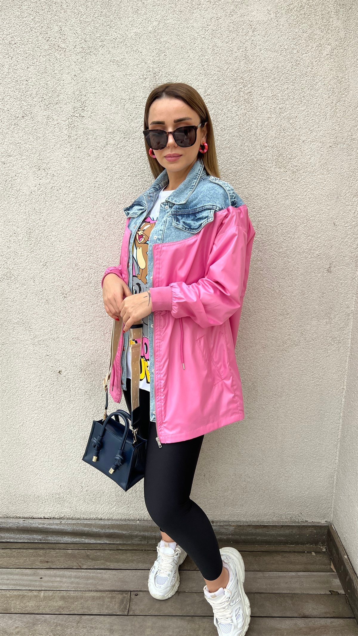 Kot Garnili Pembe Tasarım Trençkot