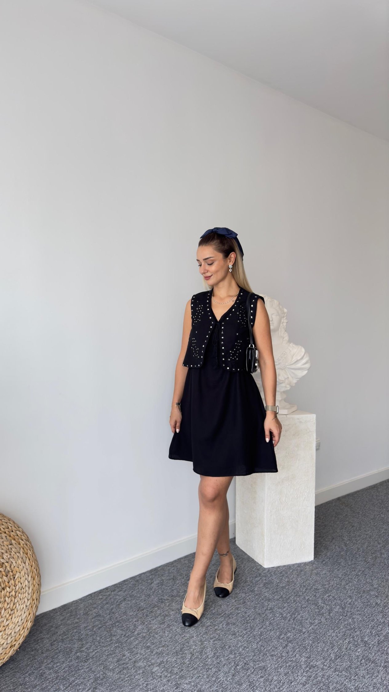 Orj Model Yelekli Siyah Elbise 