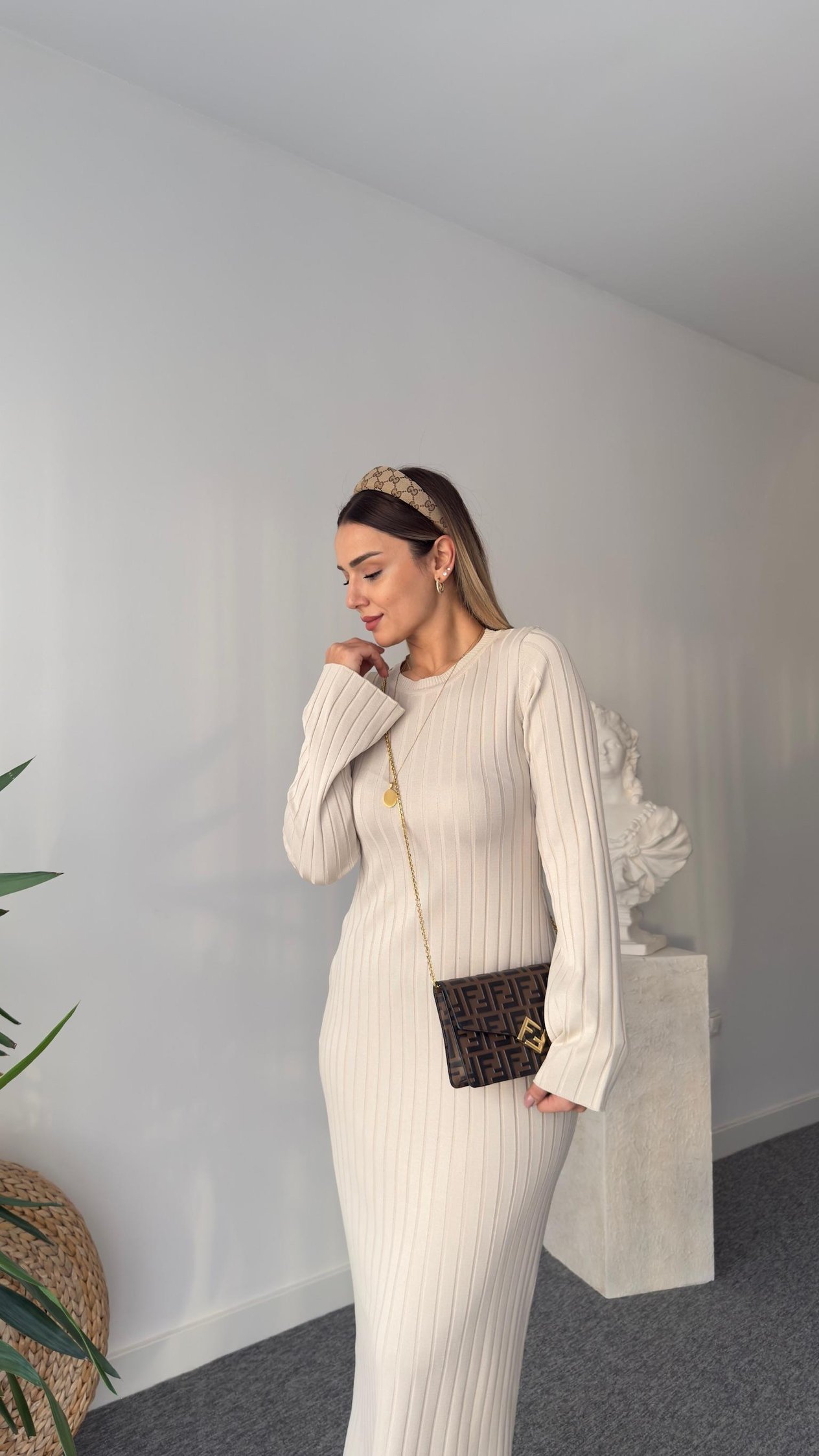 Rudi Zra Model Bej Çelik Triko Elbise 