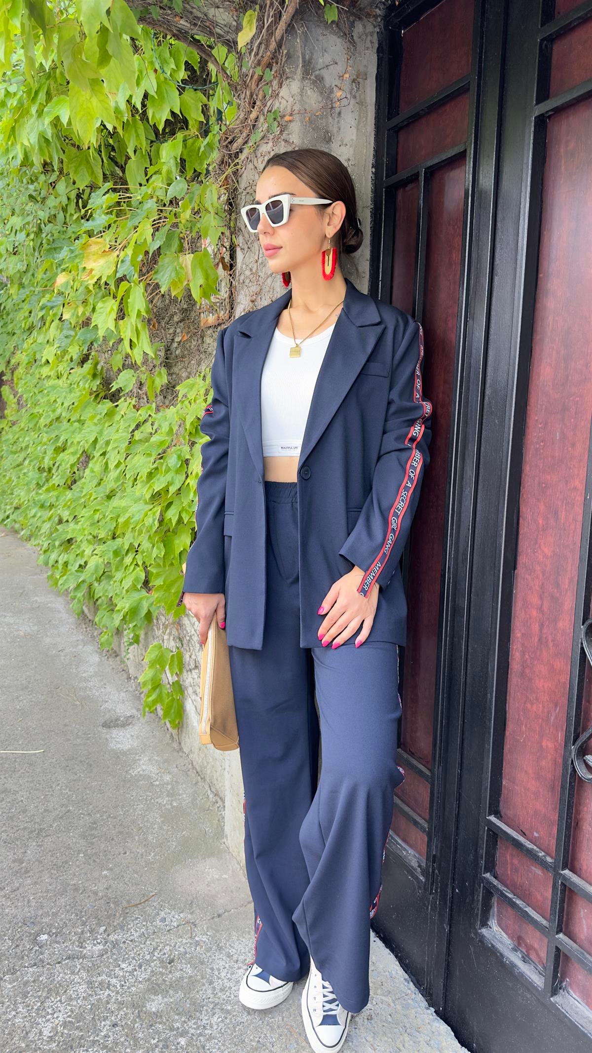 Kırmızı Şerit Ve Yazı Detay Blazer Ceket