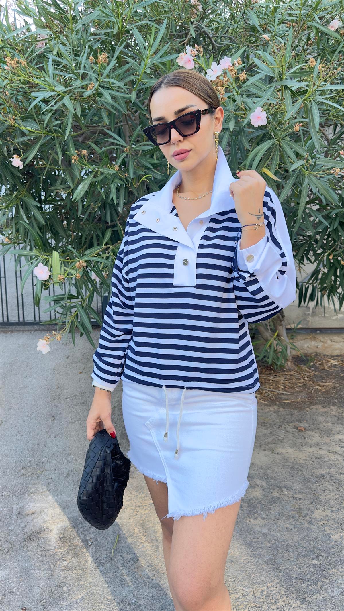 Sırtı Poplin Çizgili Sweatshirt