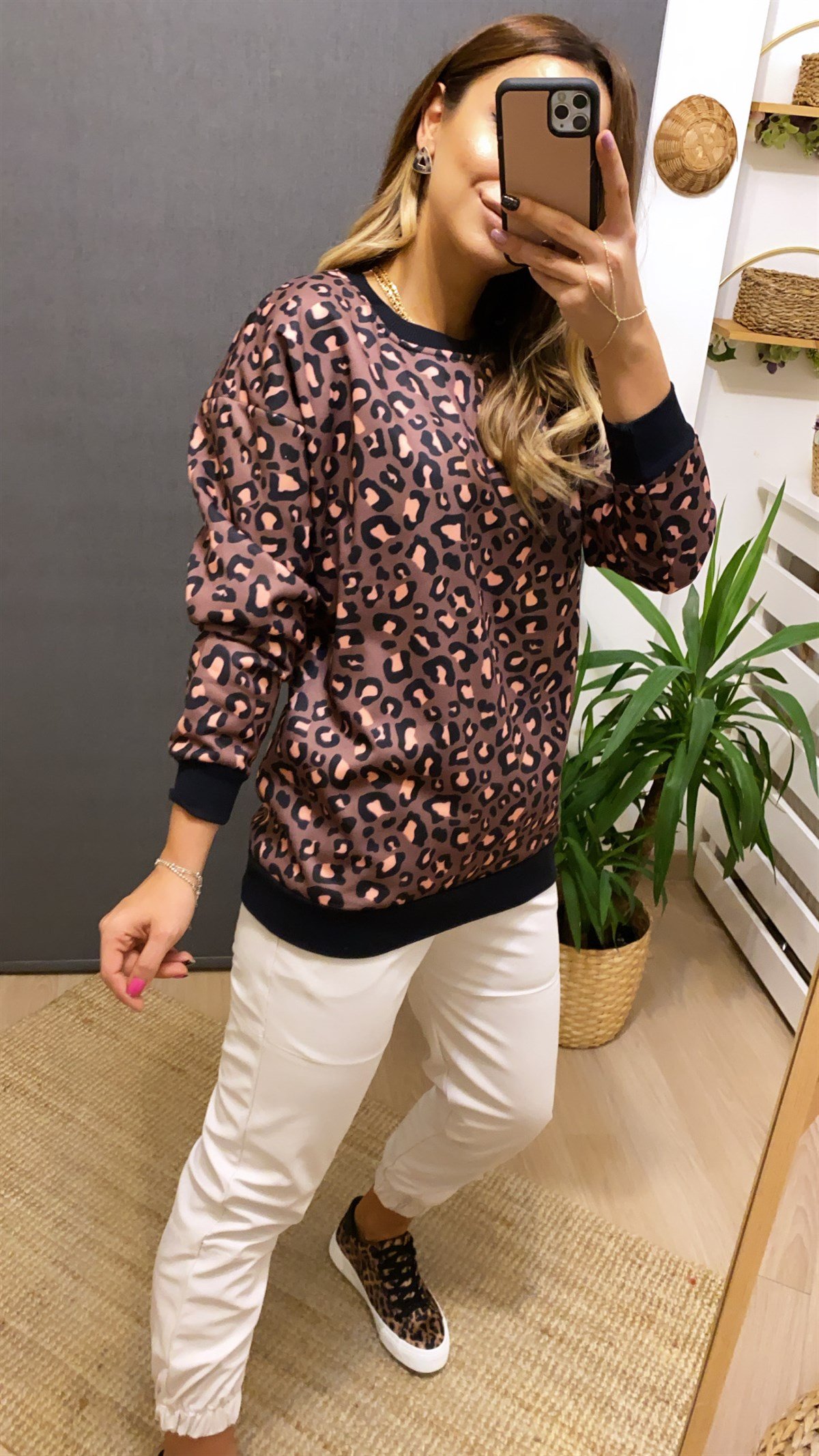 Leopar Baskı Sweatshirt