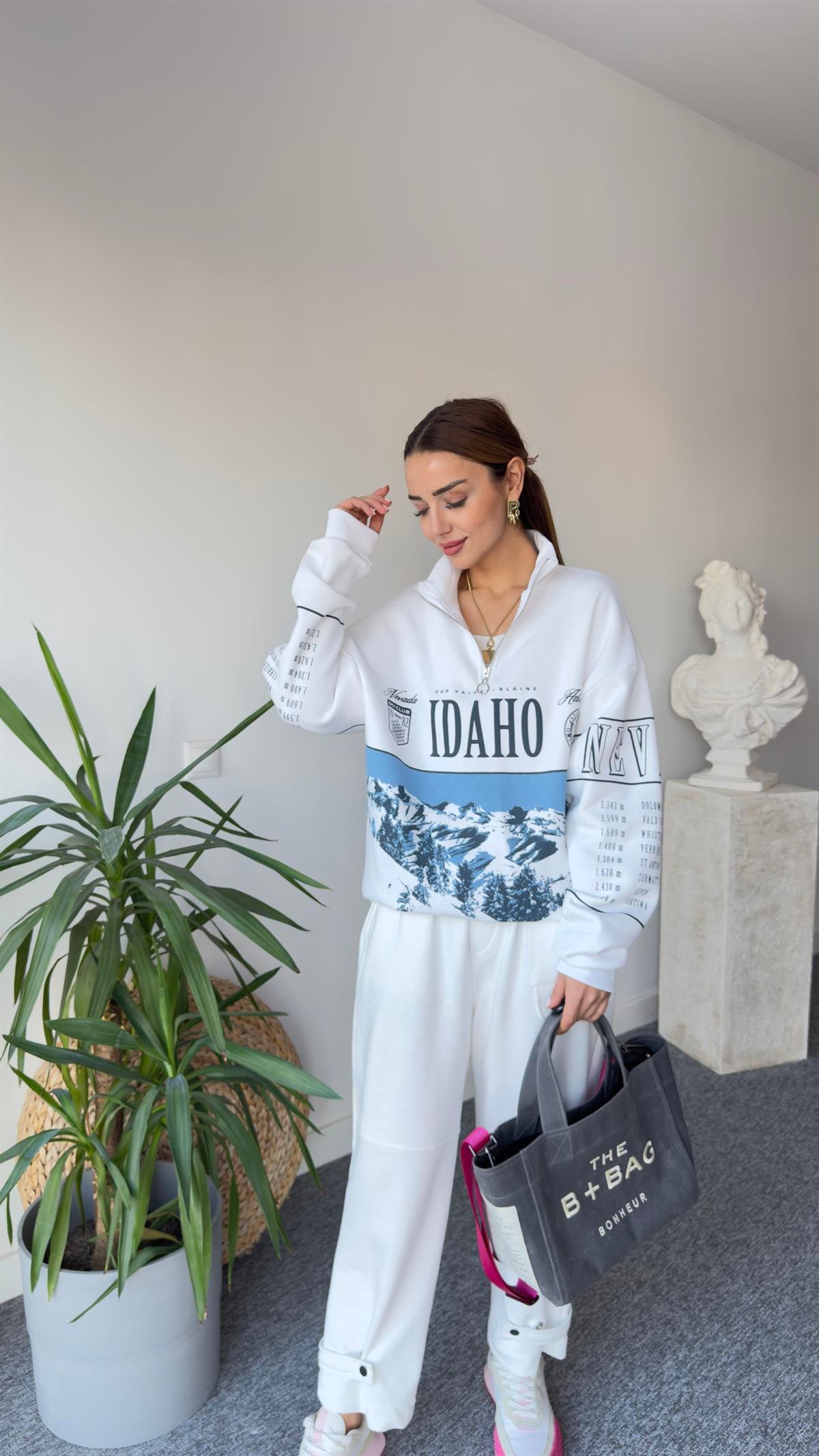Idaho Yarım Fermuar Baskılı Sweat
