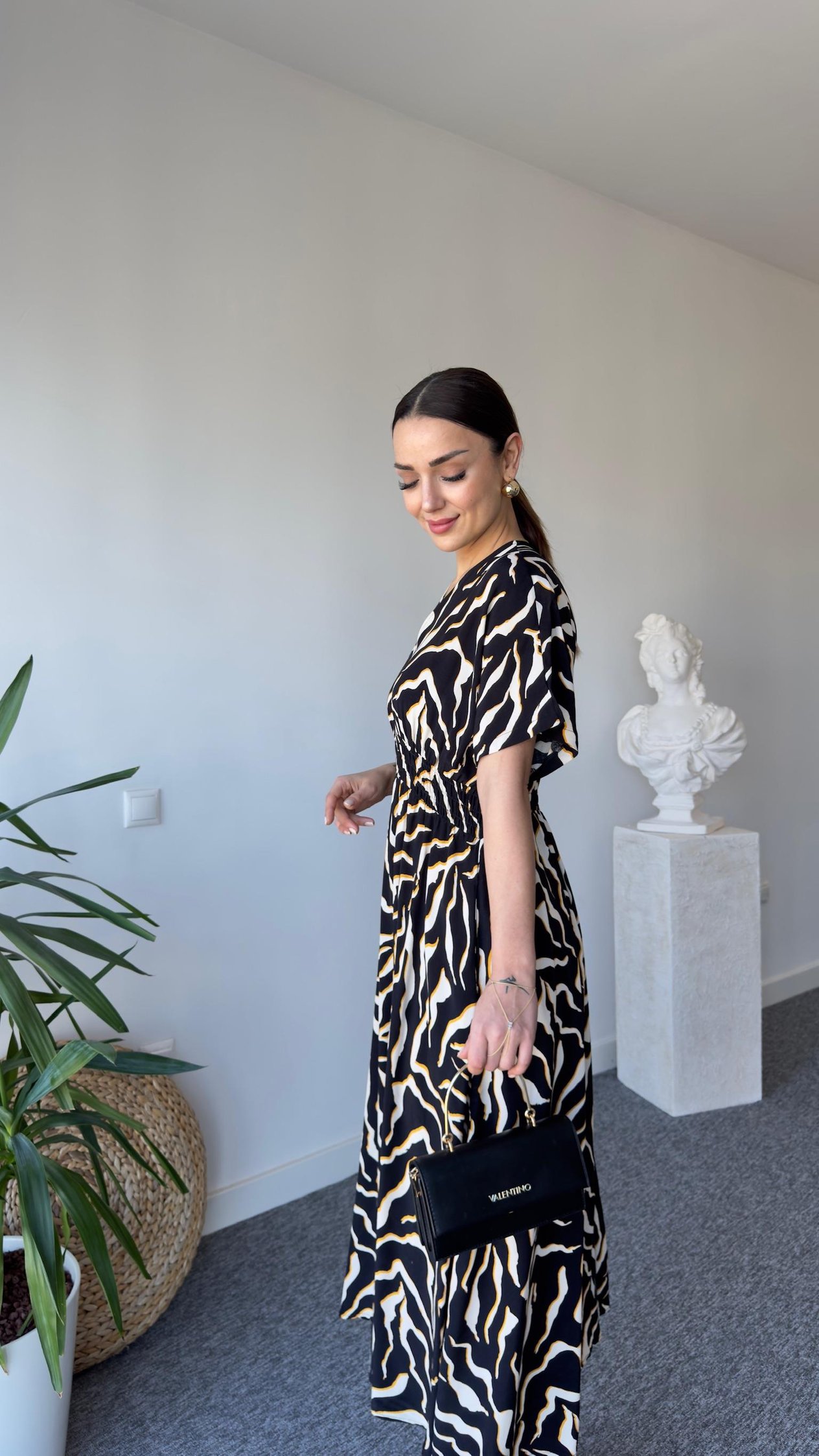Kahve Renk Geçişli Zebra Desen Elbise 
