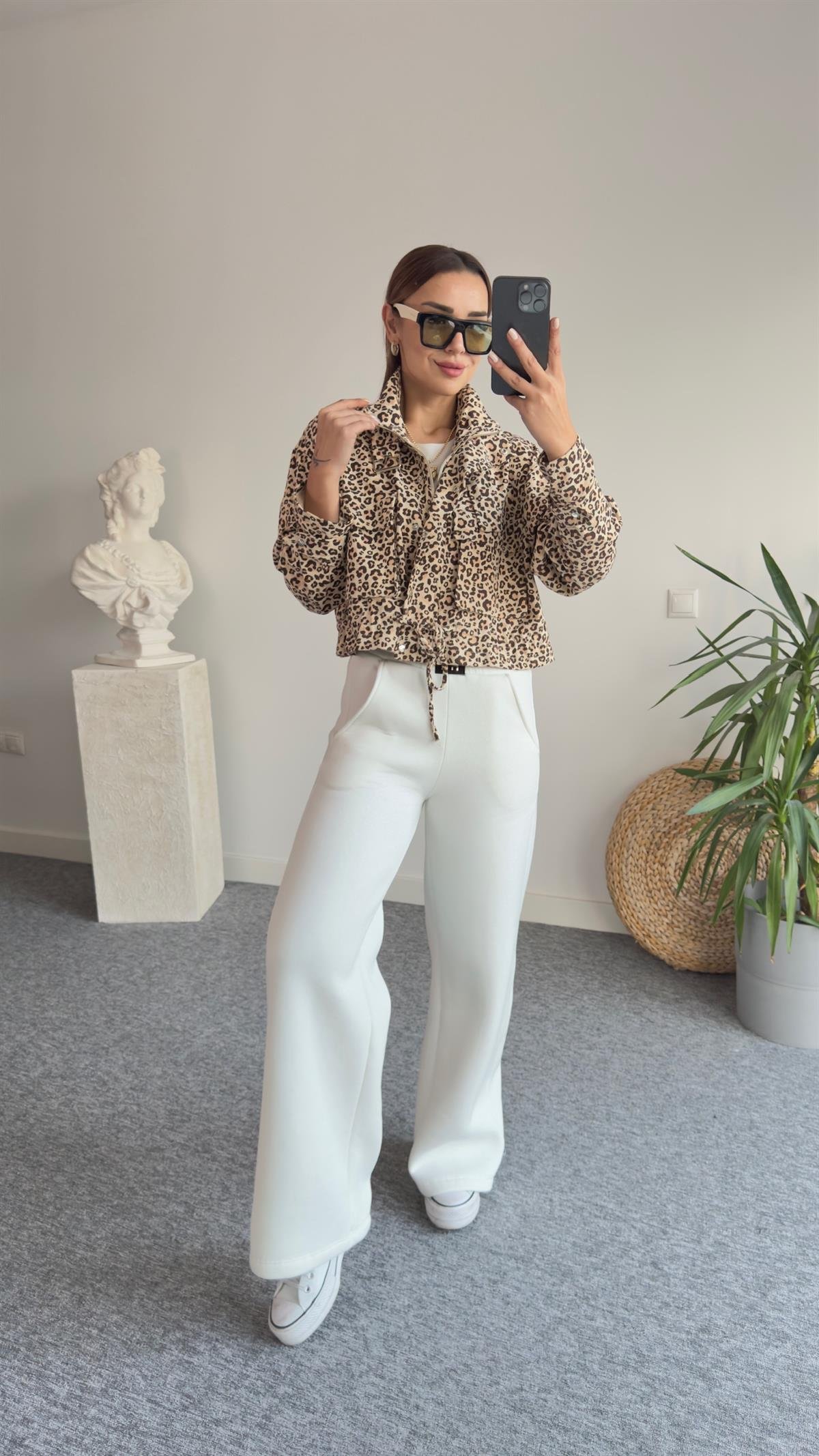 Heris Leopar Desen Gabardin Ceket