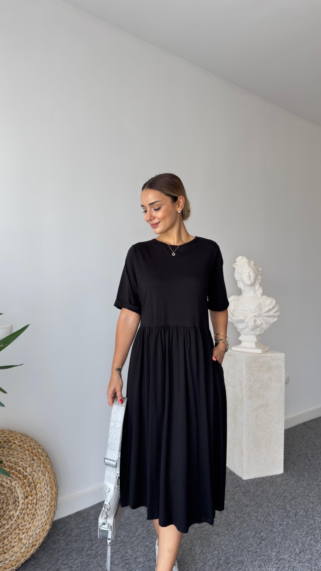 Senor Cepli Siyah Basic Elbise