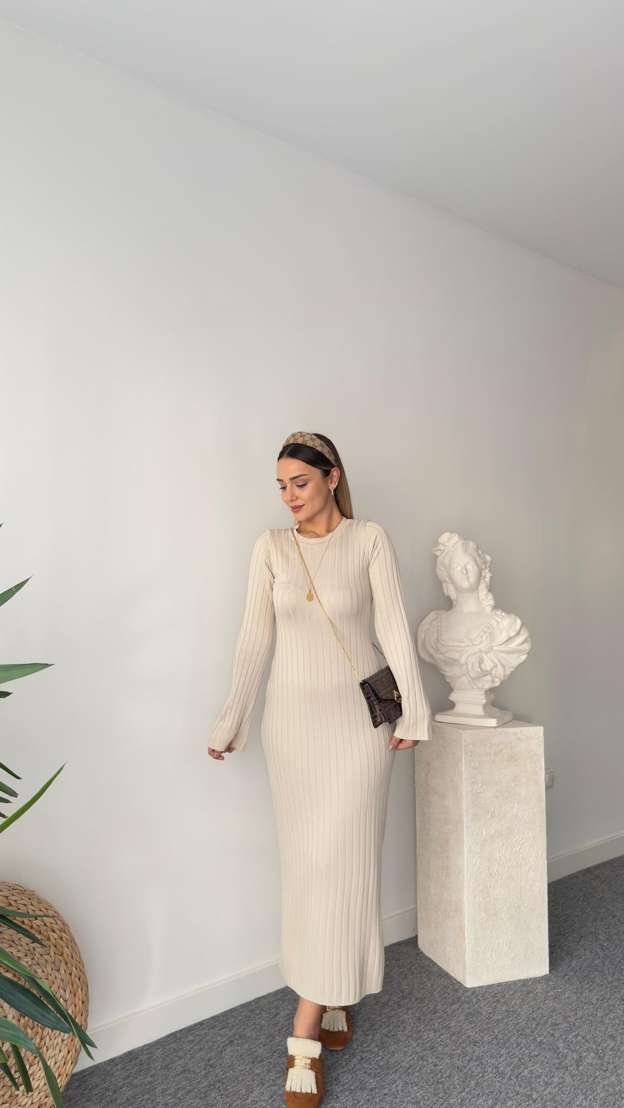 Rudi Zra Model Bej Çelik Triko Elbise 
