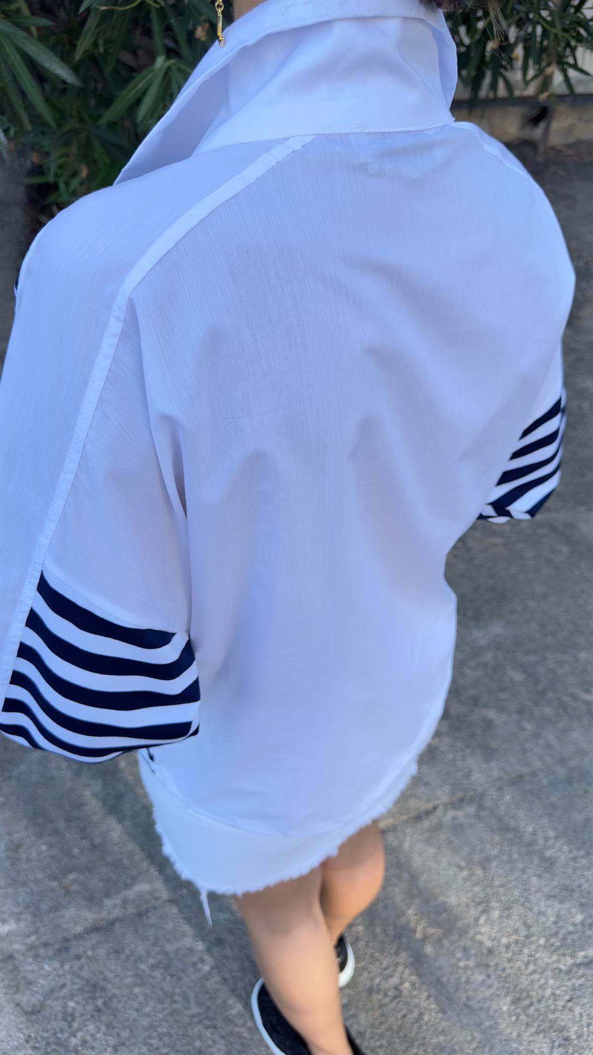 Sırtı Poplin Çizgili Sweatshirt