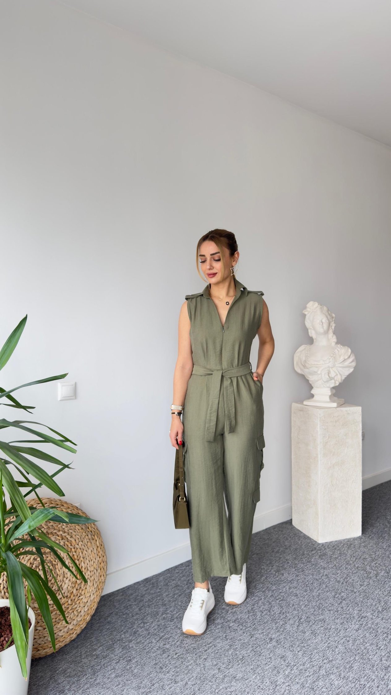 Kargo Cep Kuşaklı Haki Tulum