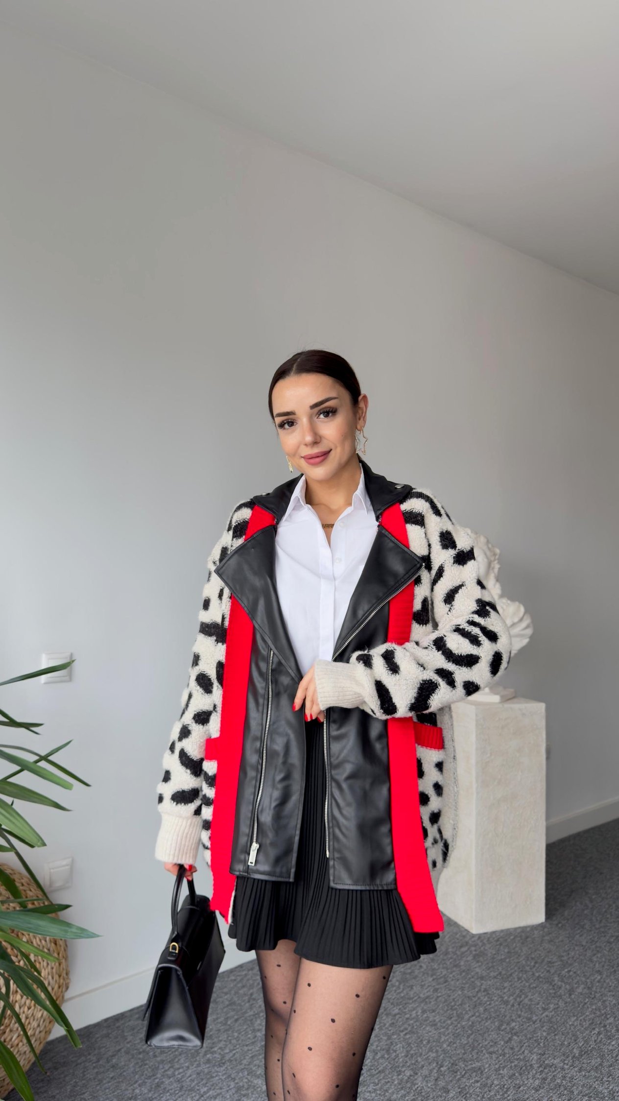 Deri Detaylı Tasarım Leopar Desen Hırka