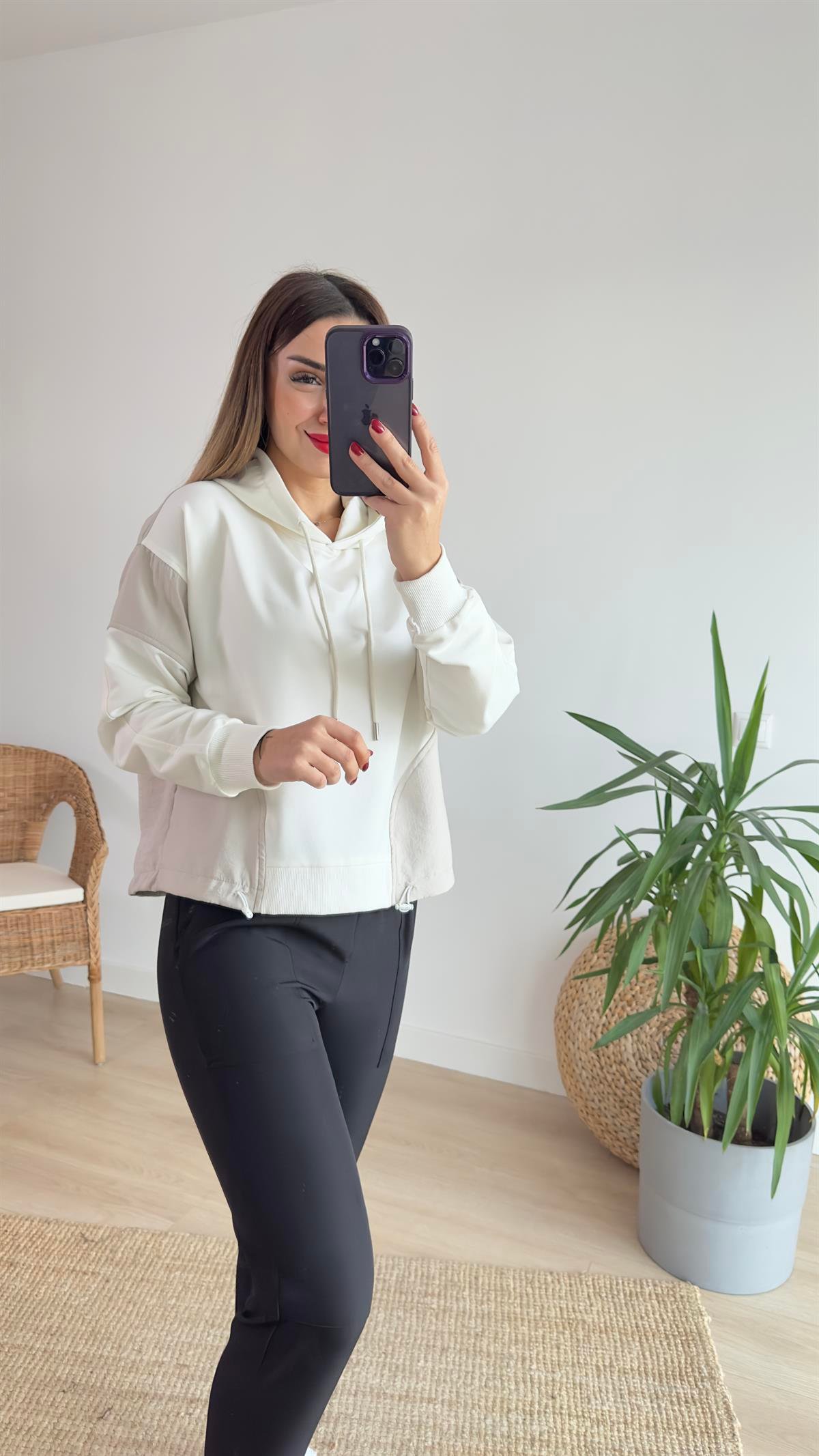 Paraşüt Garnili Kapüşonlu Sweat