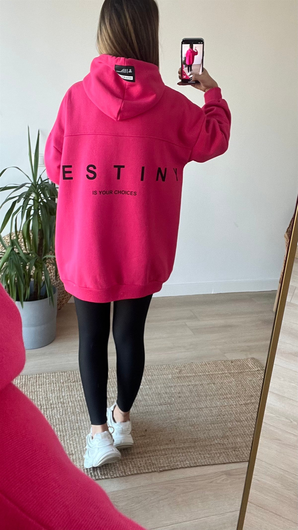 Sırtı Destıny Yazı Detaylı Pembe Sweat