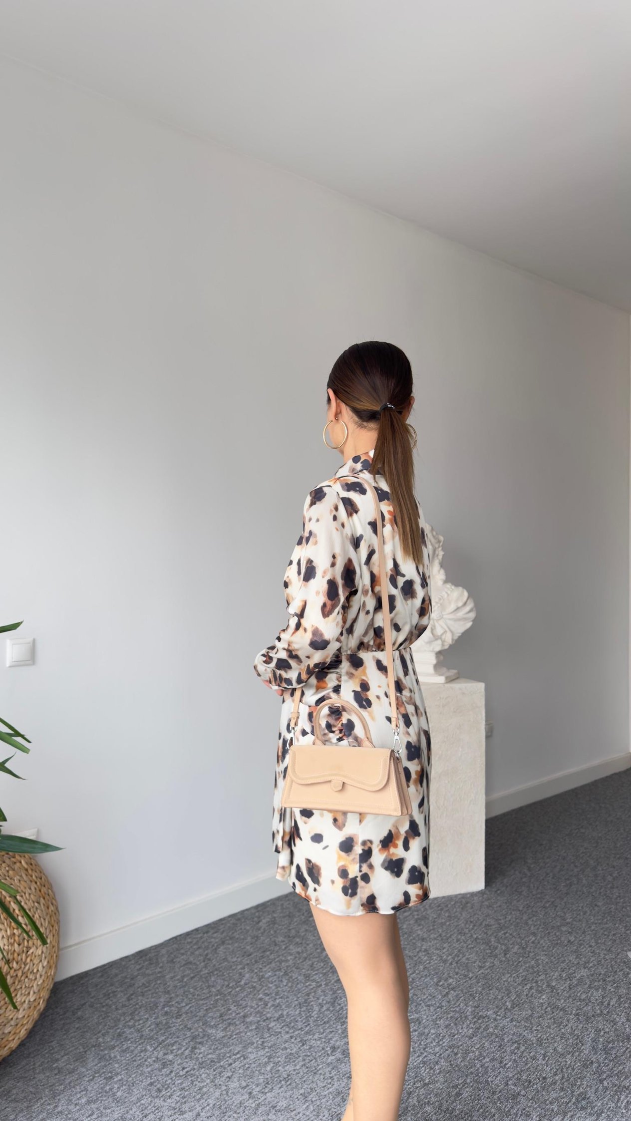 Saten Astarlı Leopar Desen Elbise 