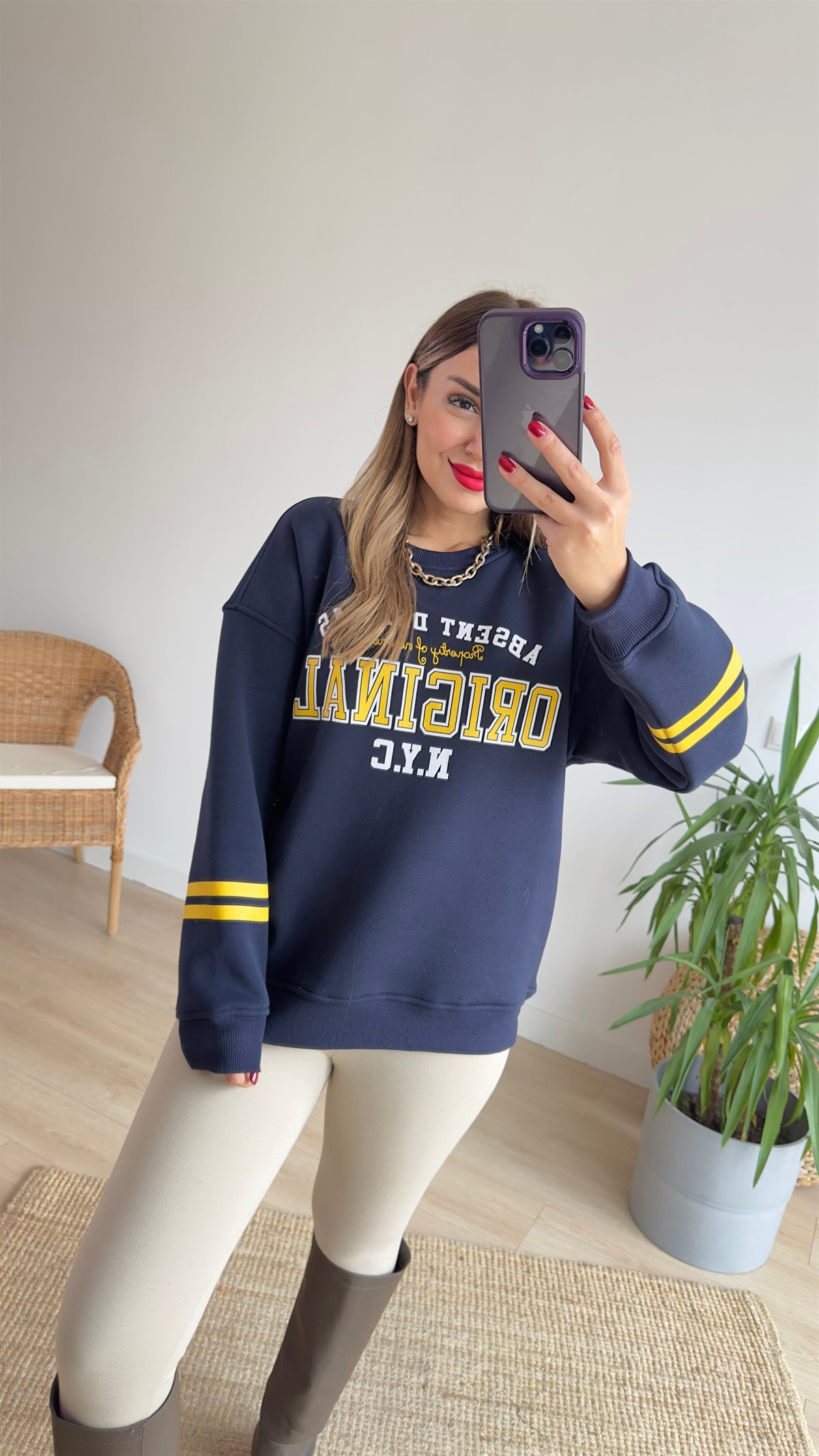 Original Baskı Lacivert Sweat