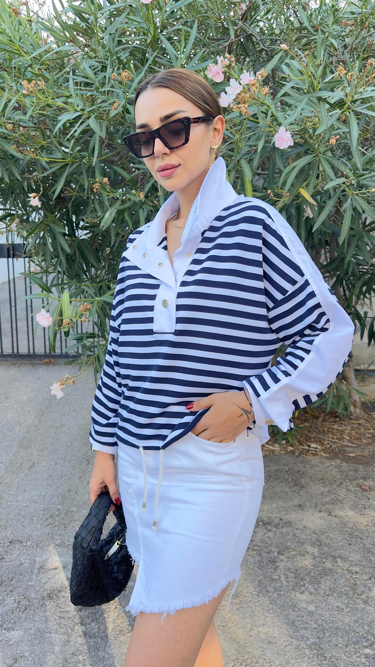 Sırtı Poplin Çizgili Sweatshirt