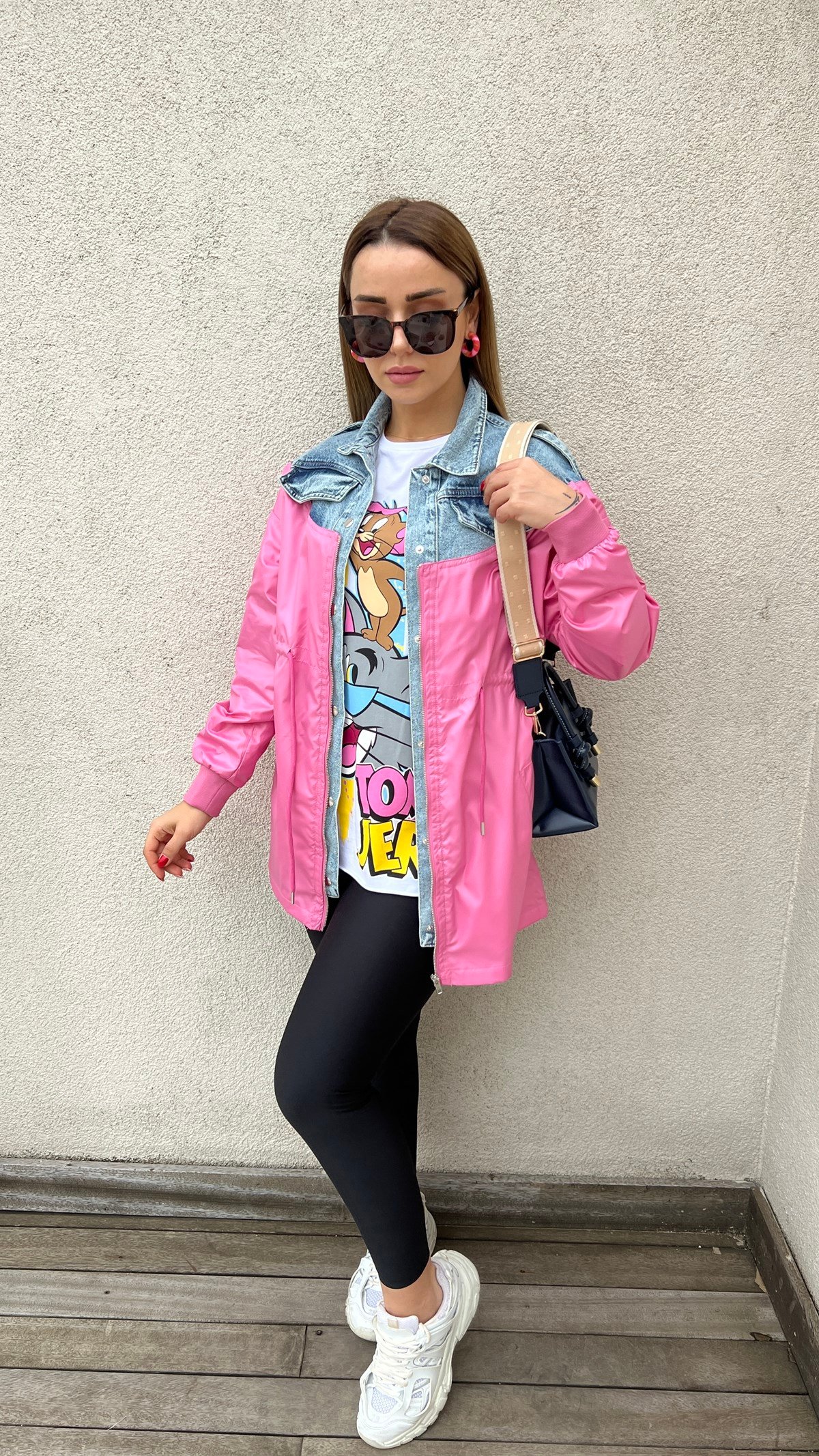 Kot Garnili Pembe Tasarım Trençkot