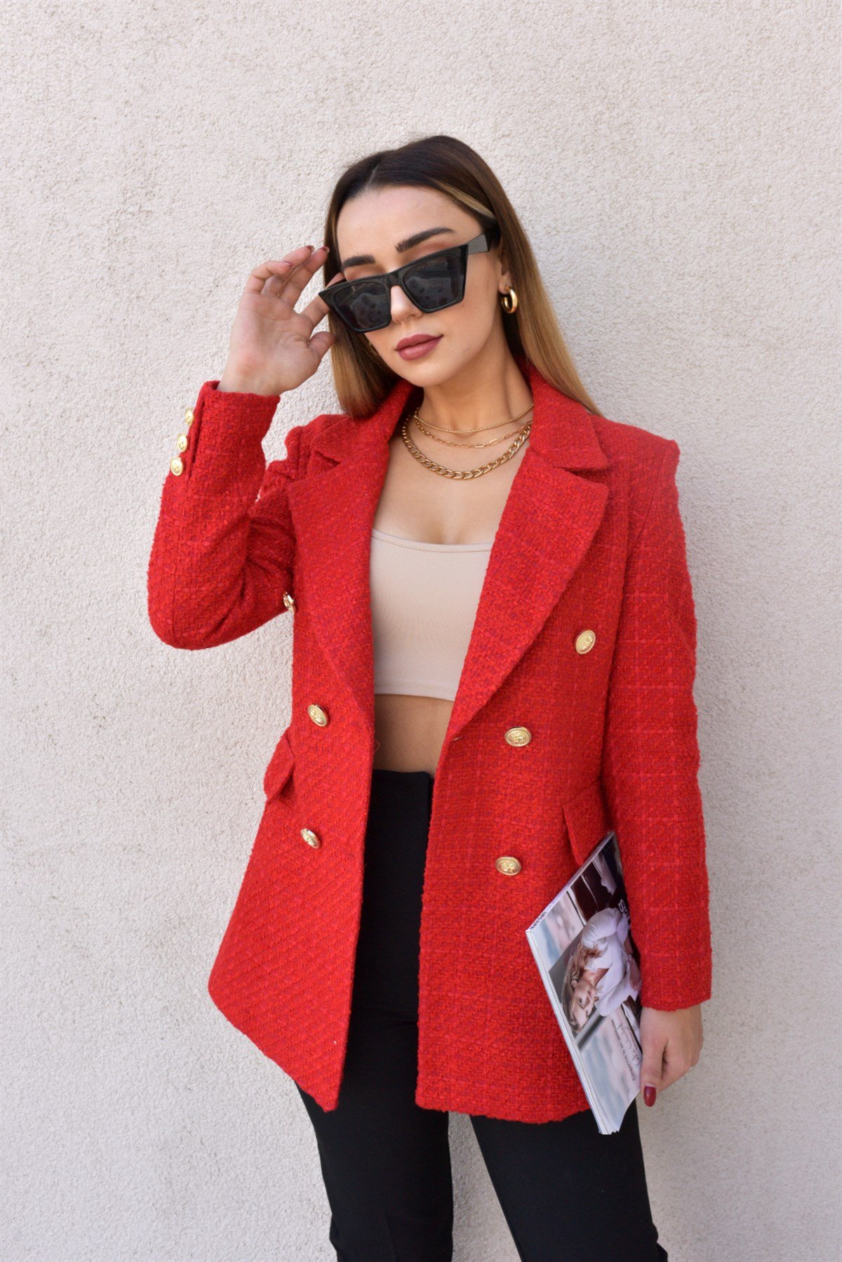 Zara Model Dokulu Kırmızı Ceket