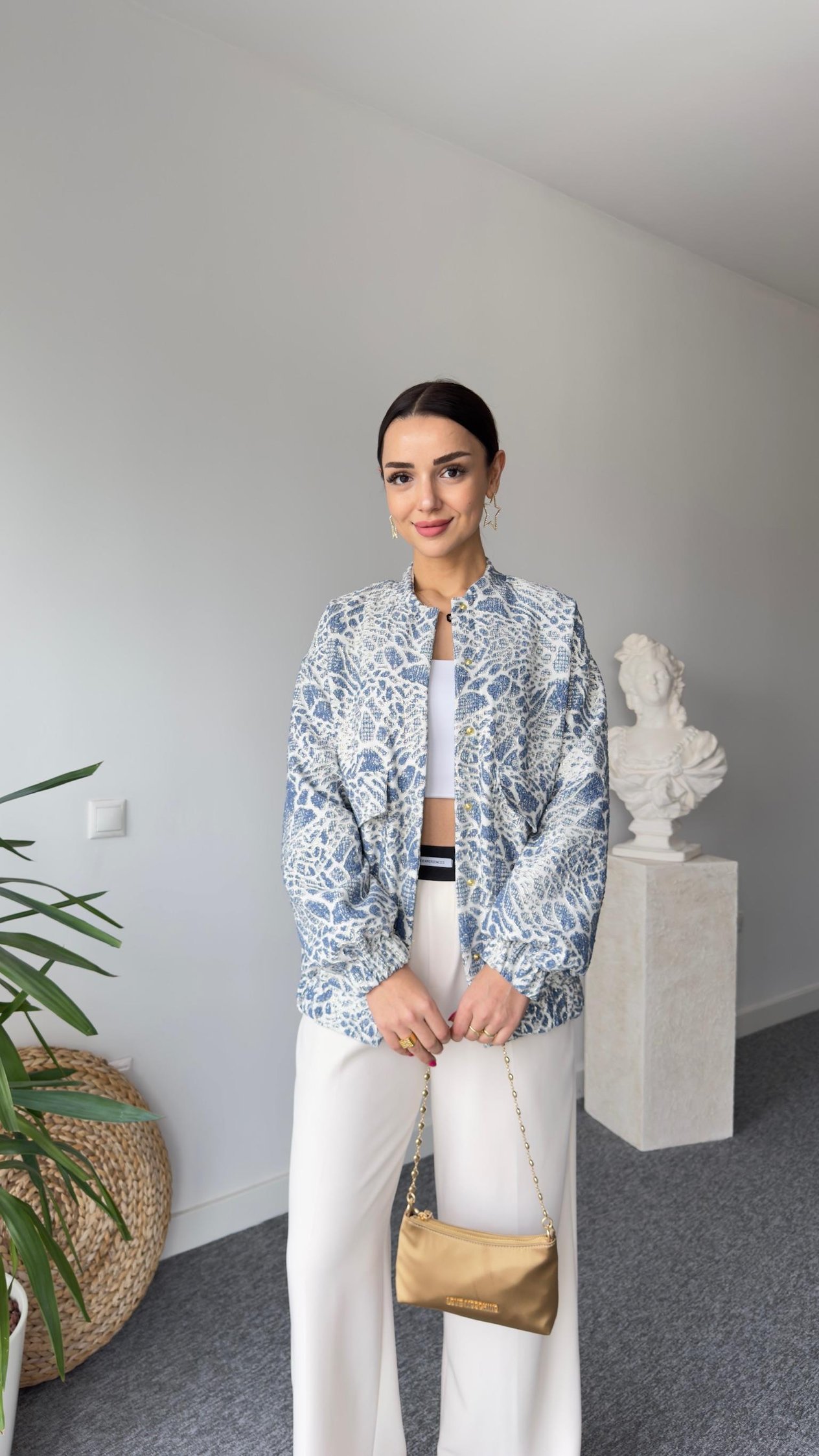 Simli Mavi Bomber Ceket
