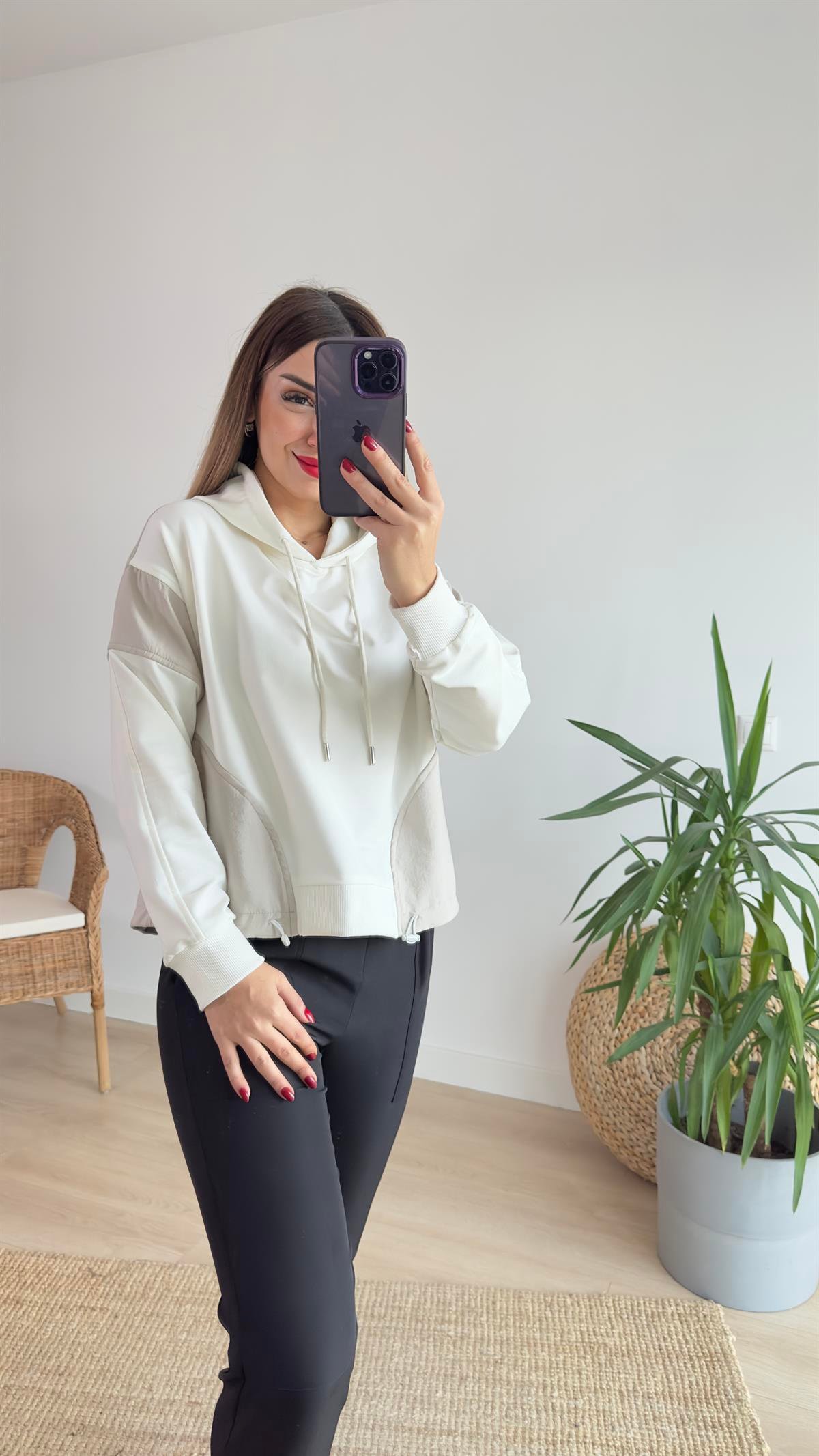 Paraşüt Garnili Kapüşonlu Sweat