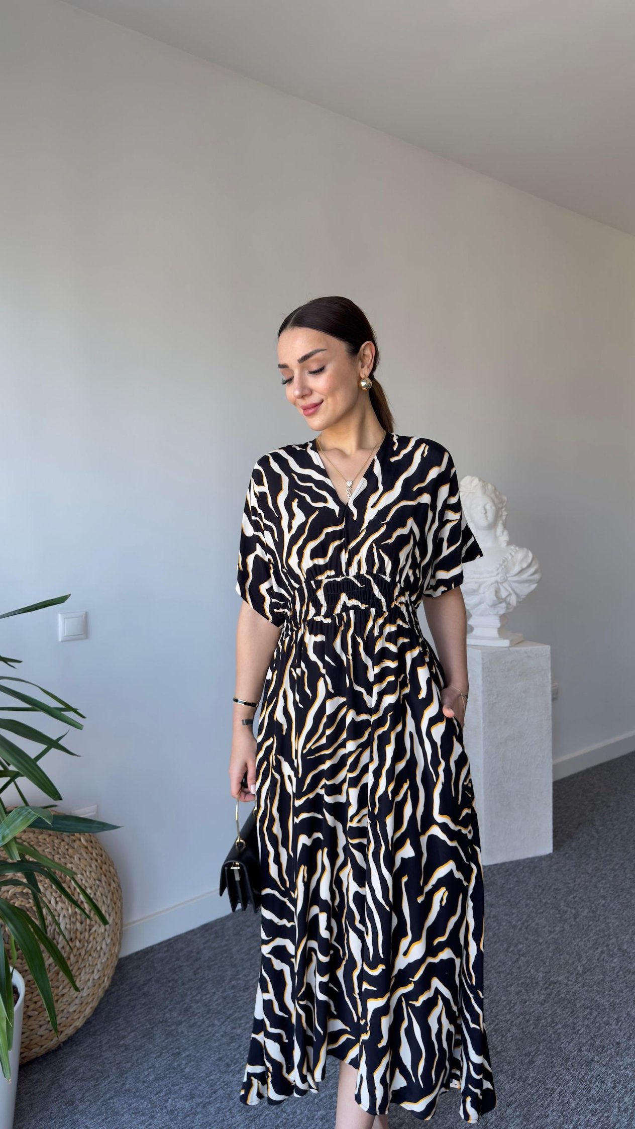 Kahve Renk Geçişli Zebra Desen Elbise 