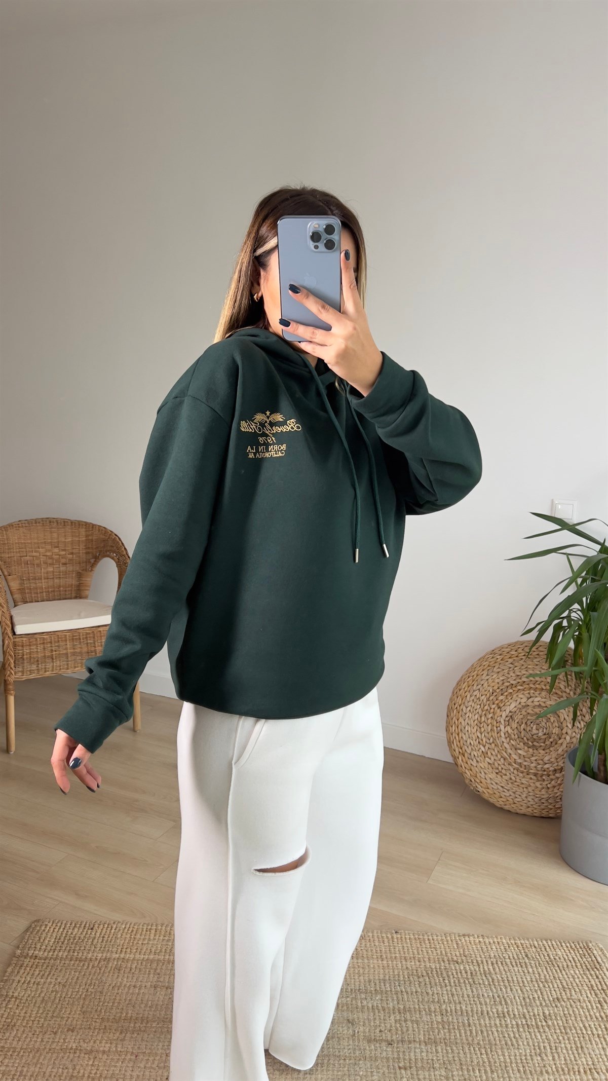 Yeşil Orijinal Marka Nakış Detaylı Sweatshirt