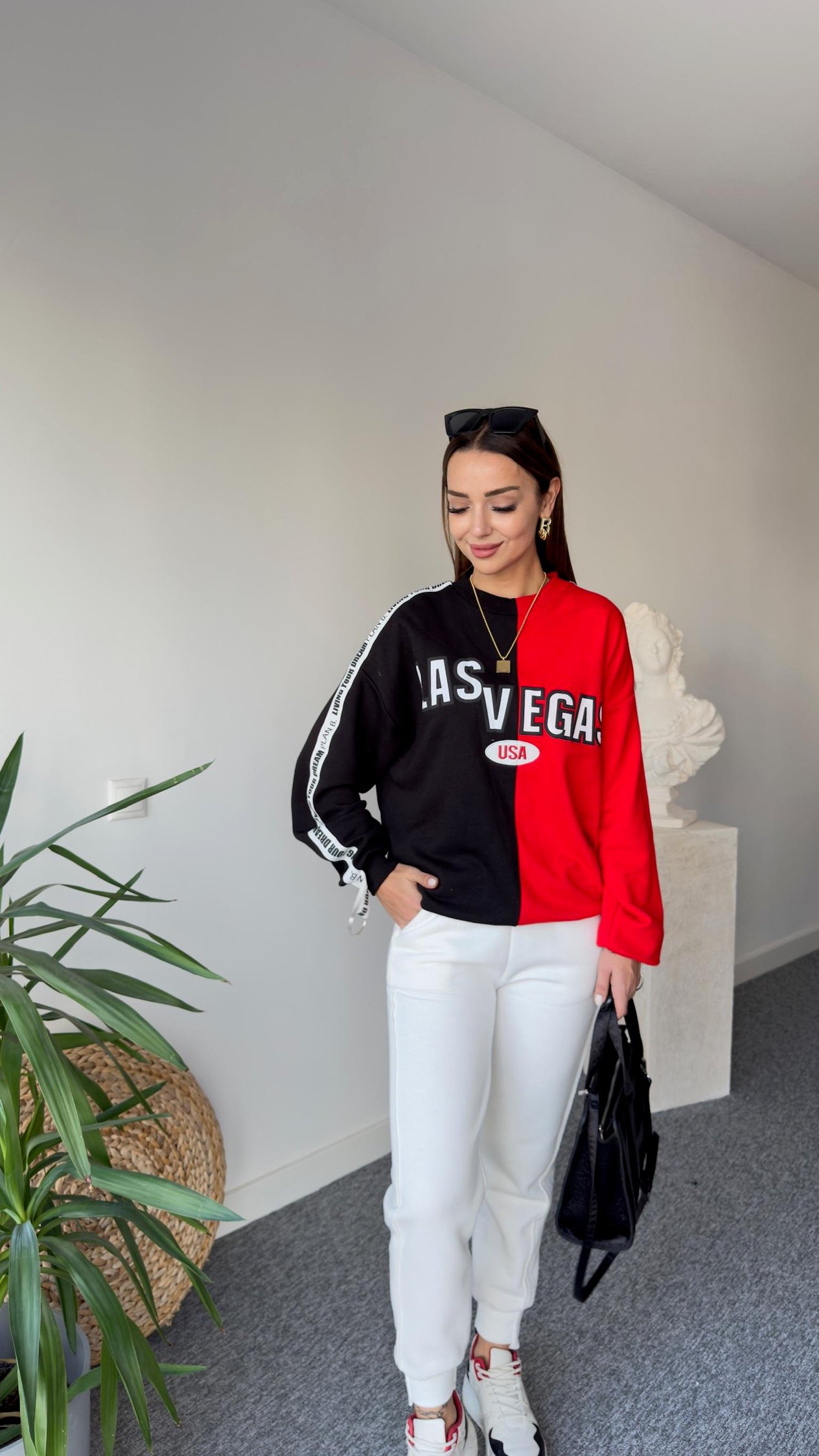 Las Vegas Yazılı Tasarım Kırmızı Sweat